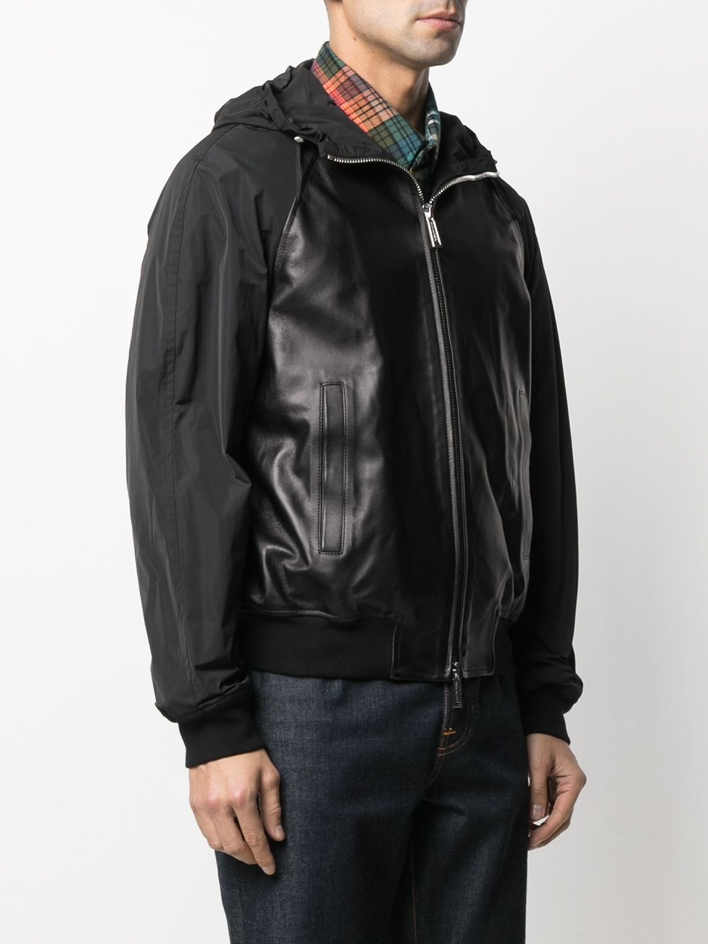 leather hooded bomber jacket - 3