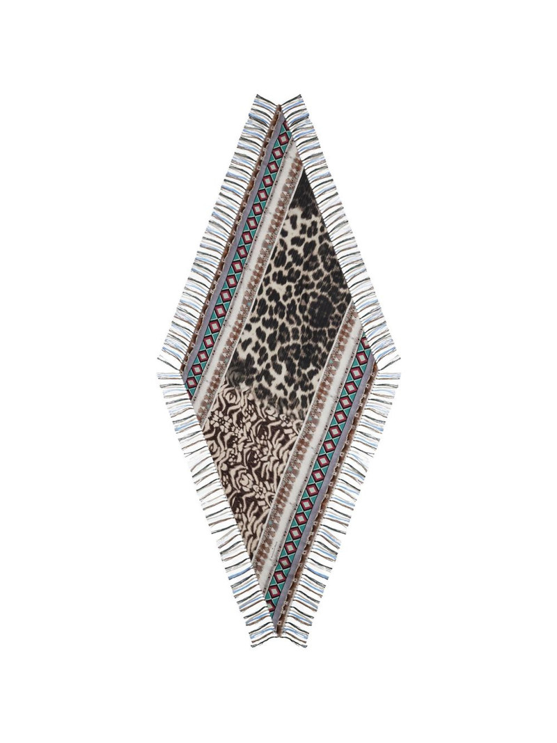 Pierre-Louis Mascia Aloeuw geometric animal-print fringed scarf outlook