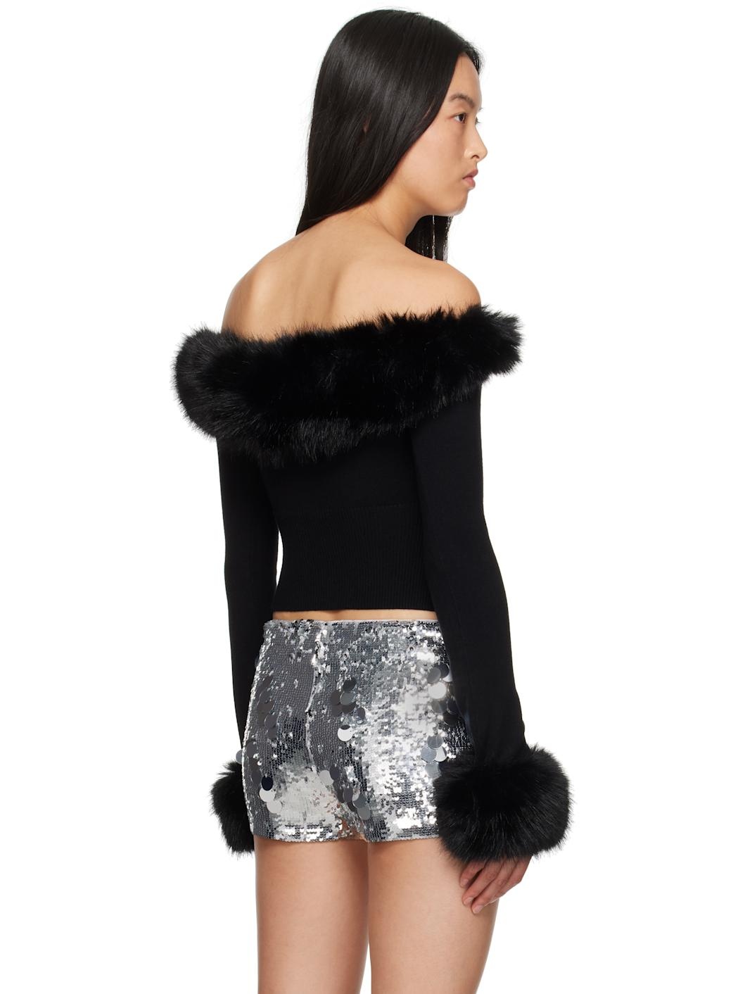 Black Faux Fur Cardigan - 3