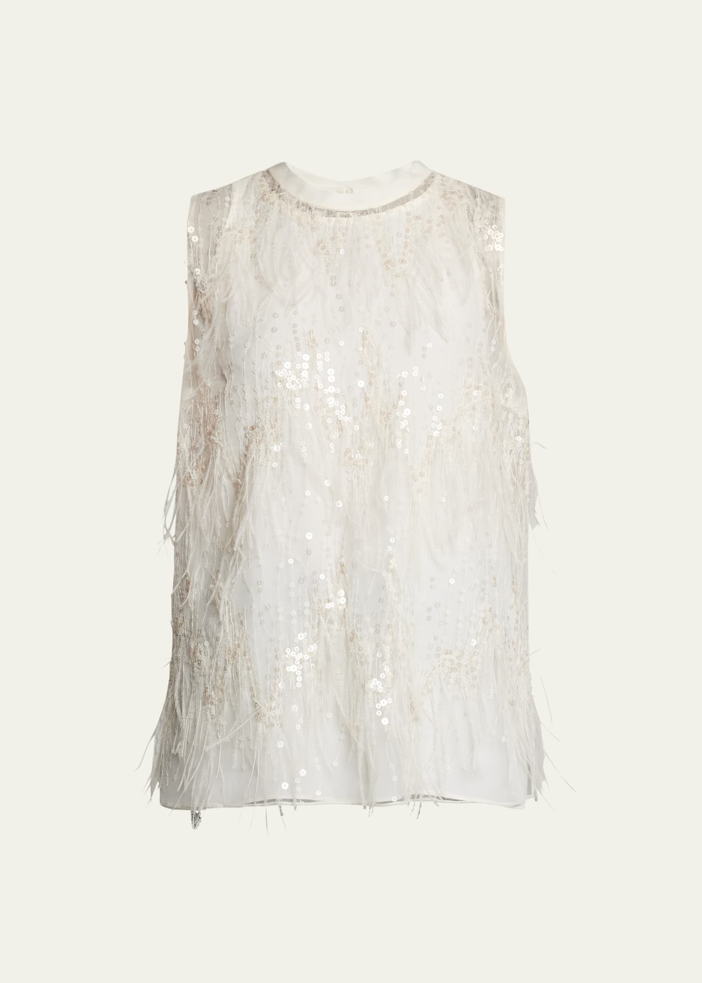 Sequin and Ostrich Feather Embellished Tank Top - 1