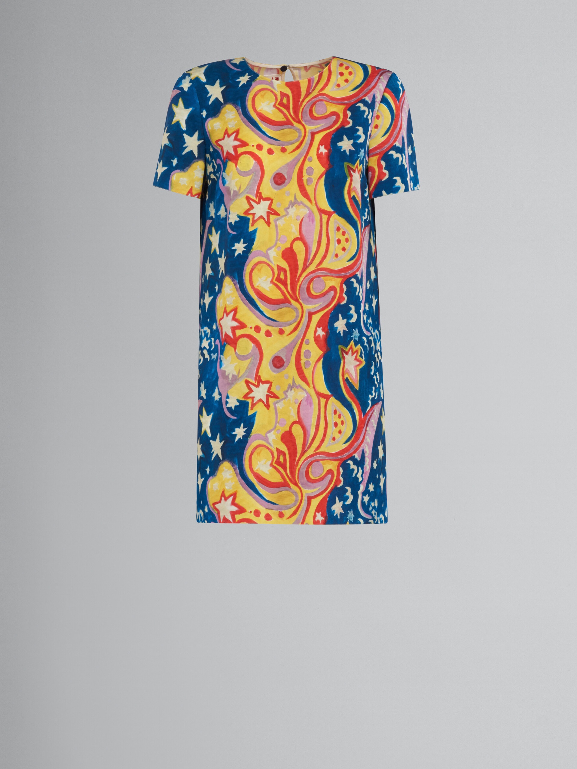 MARNI X NO VACANCY INN - MULTICOLOR SATIN SHORT DRESS WITH GALACTIC PARADISE PRINT - 1