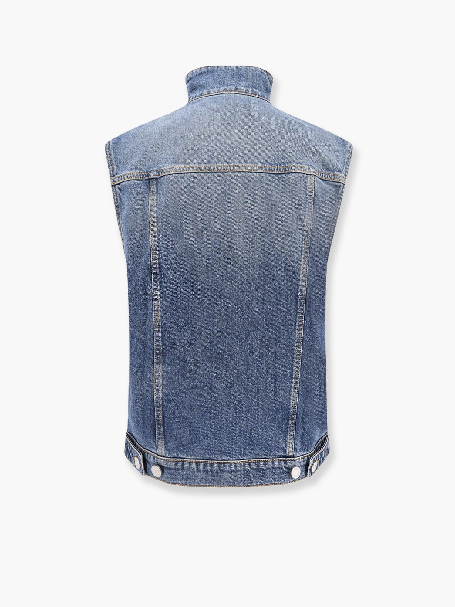 Stone Washed Denim Sleeveless Jacket - 5