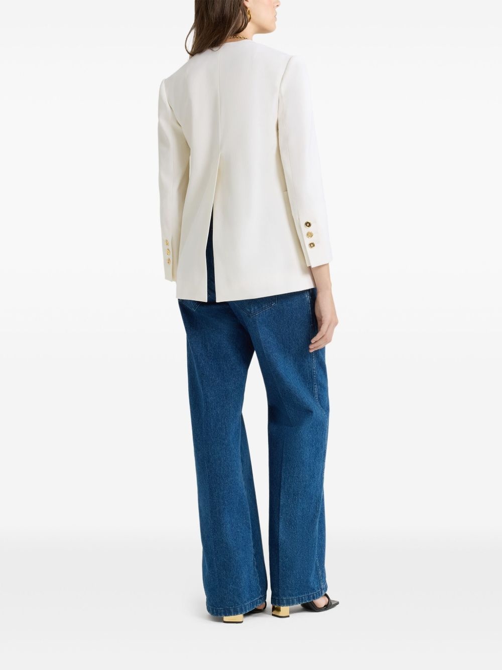collarless twill jacket - 3