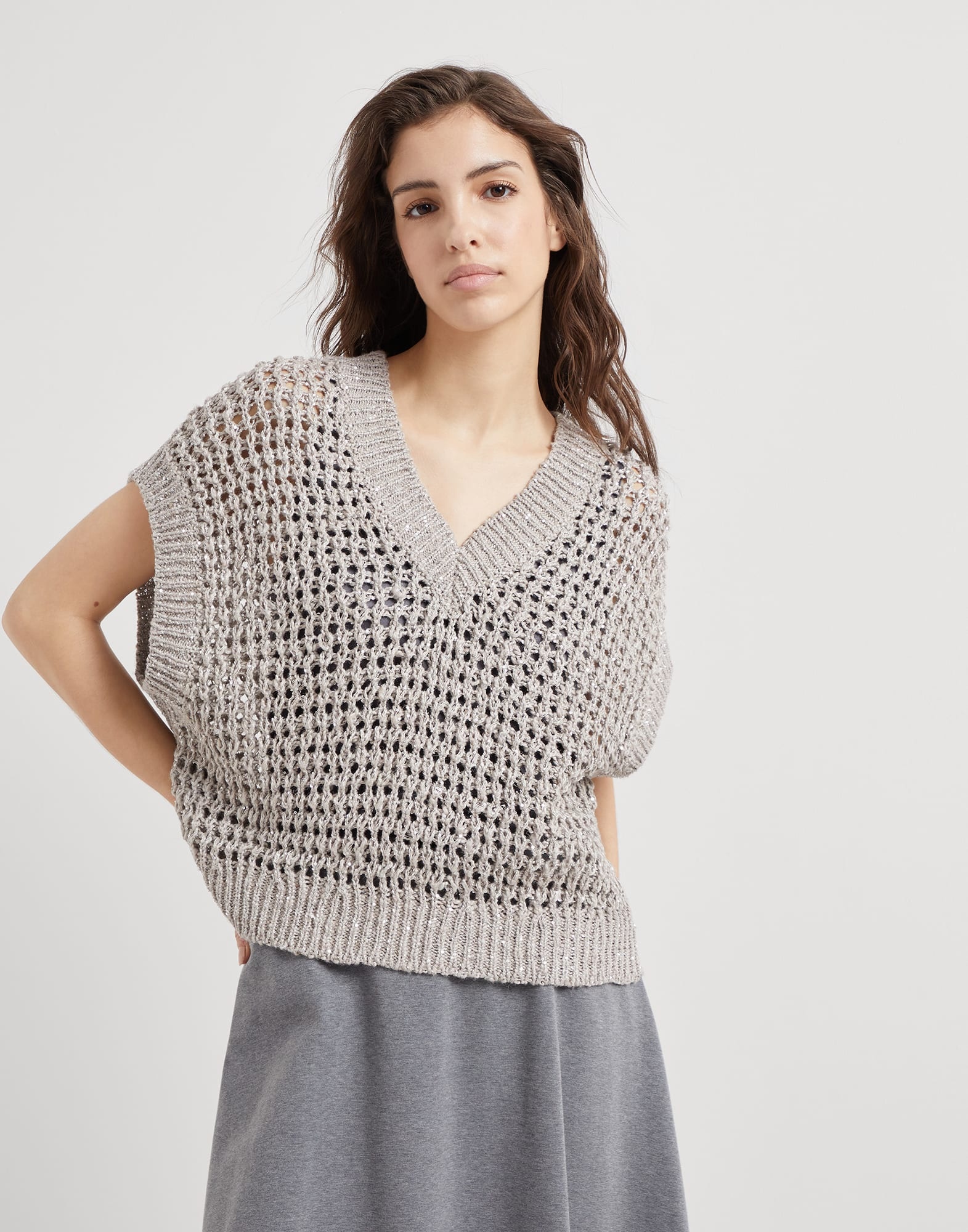 Silk and linen rustic dazzling net sweater - 1