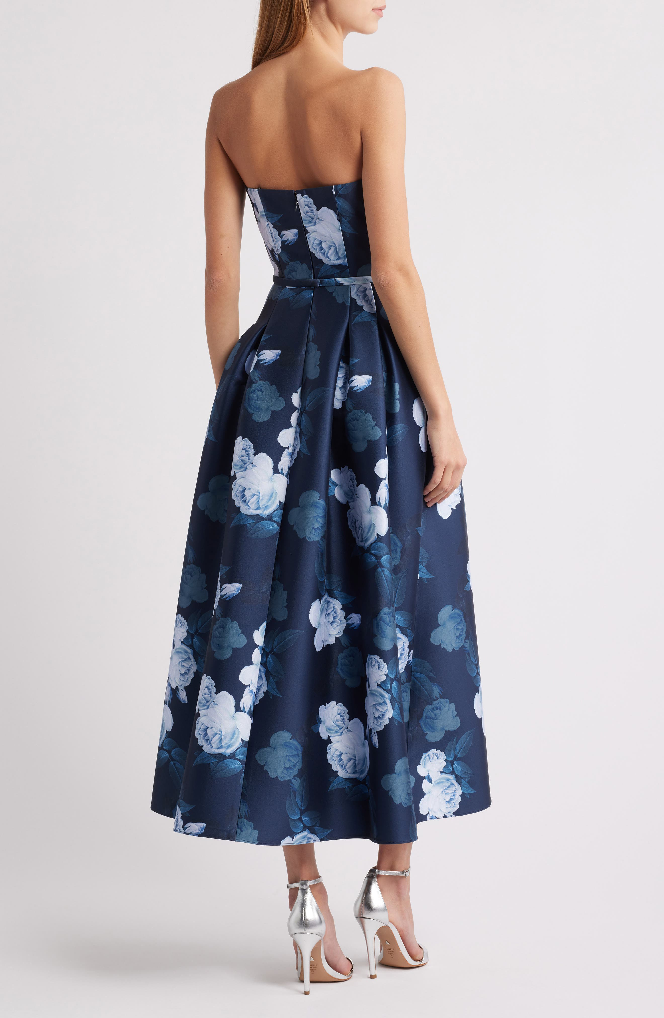 Sachin & Babi Shay Floral Strapless Stretch Mikado Cocktail Midi Dress in Midnight Glacial Rose at N - 2