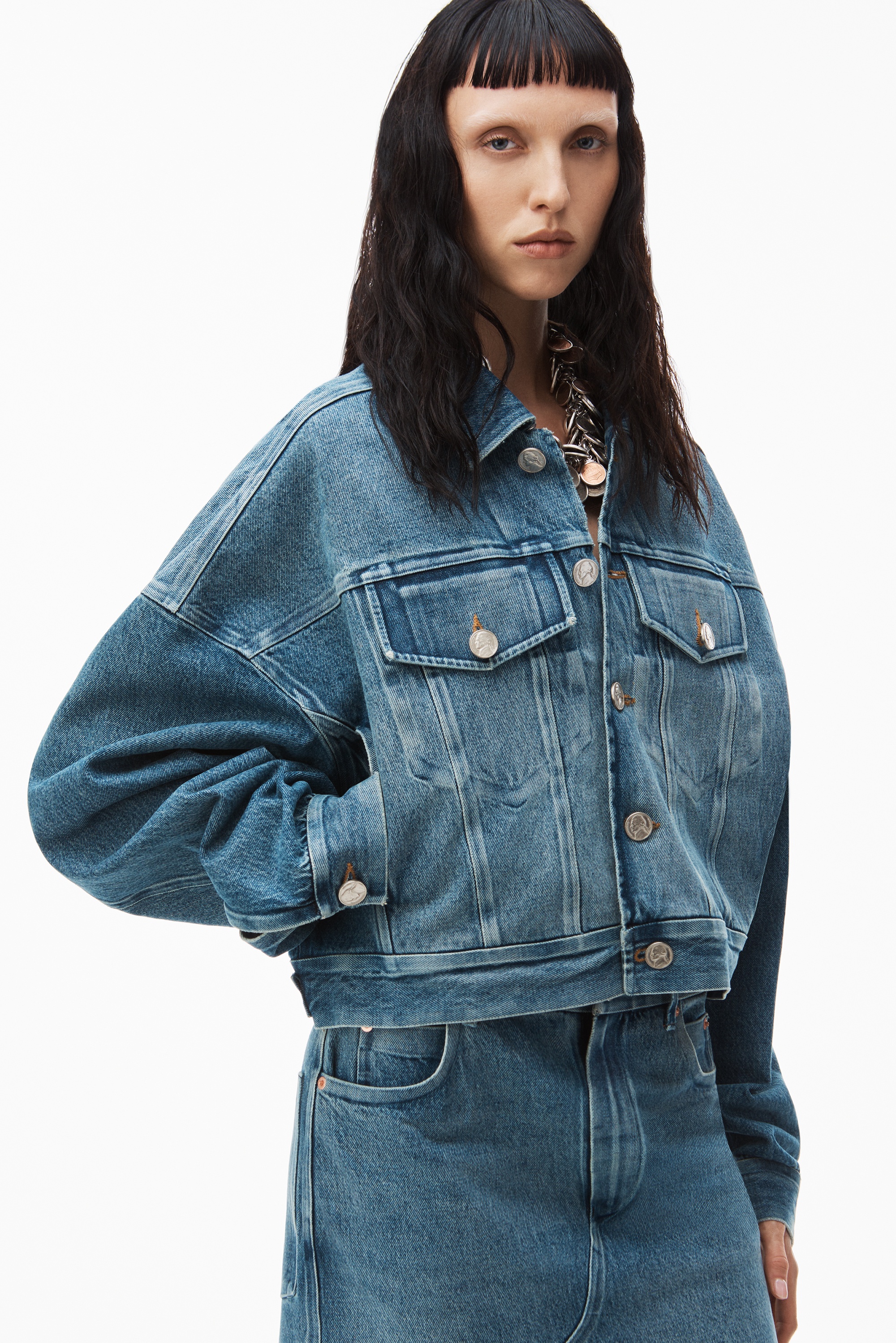 denim rounded trucker jacket - 3