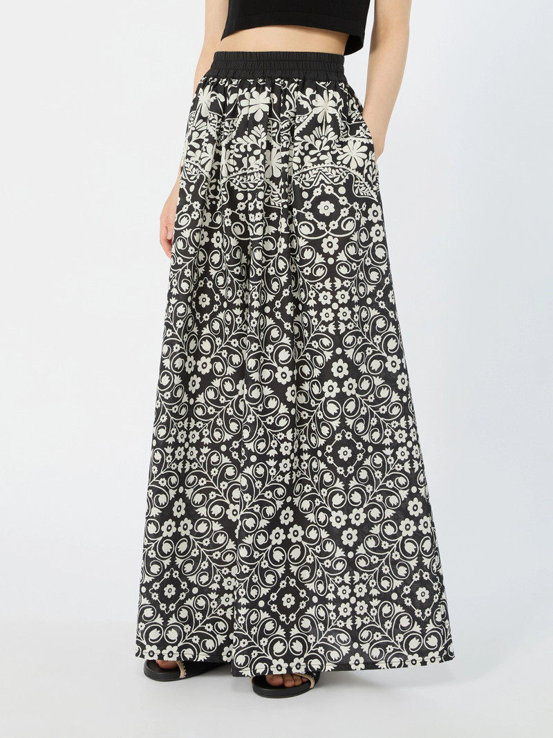 WKIPALANCA Wide-leg printed cotton trousers - BLACK 3