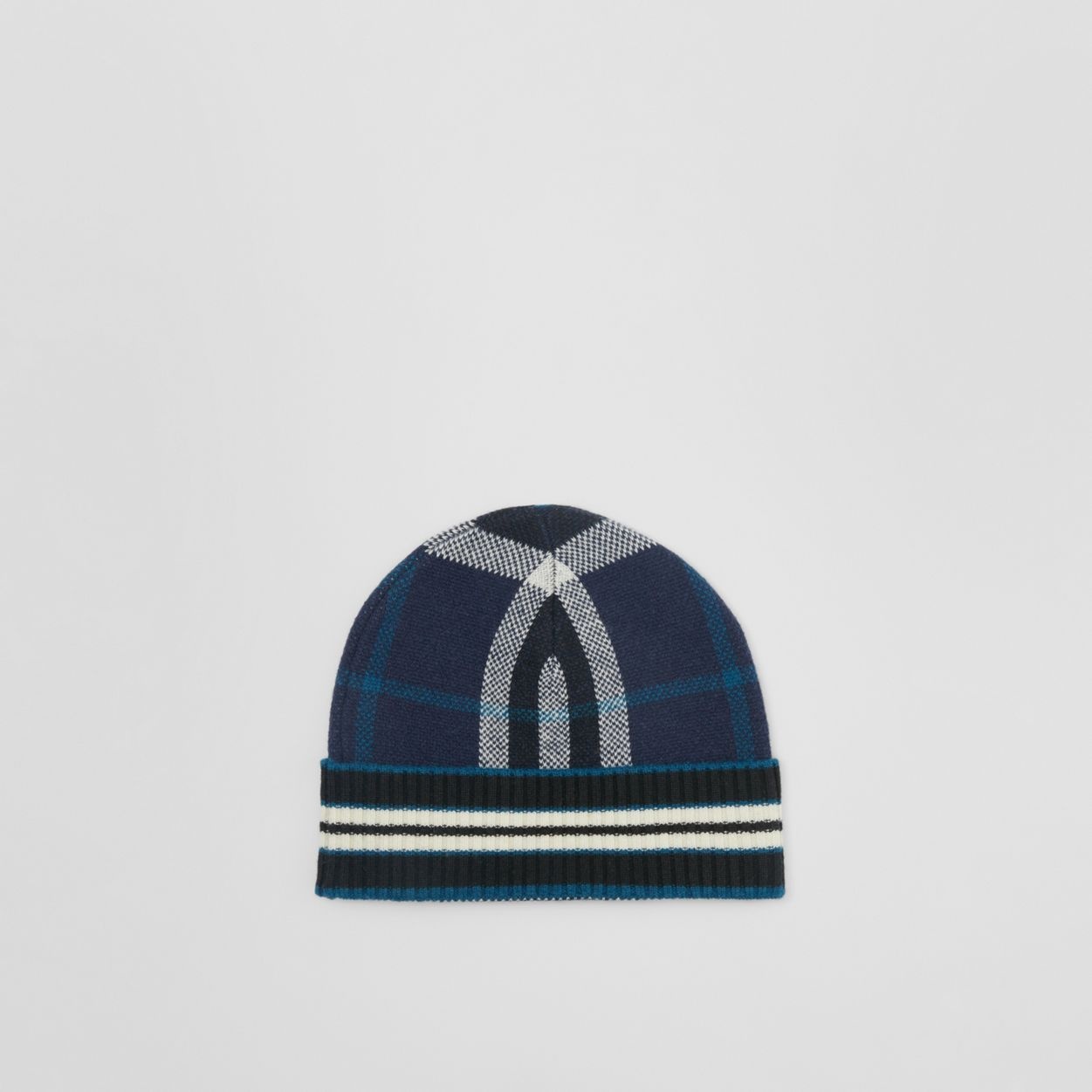 Check and Stripe Cashmere Beanie - 5