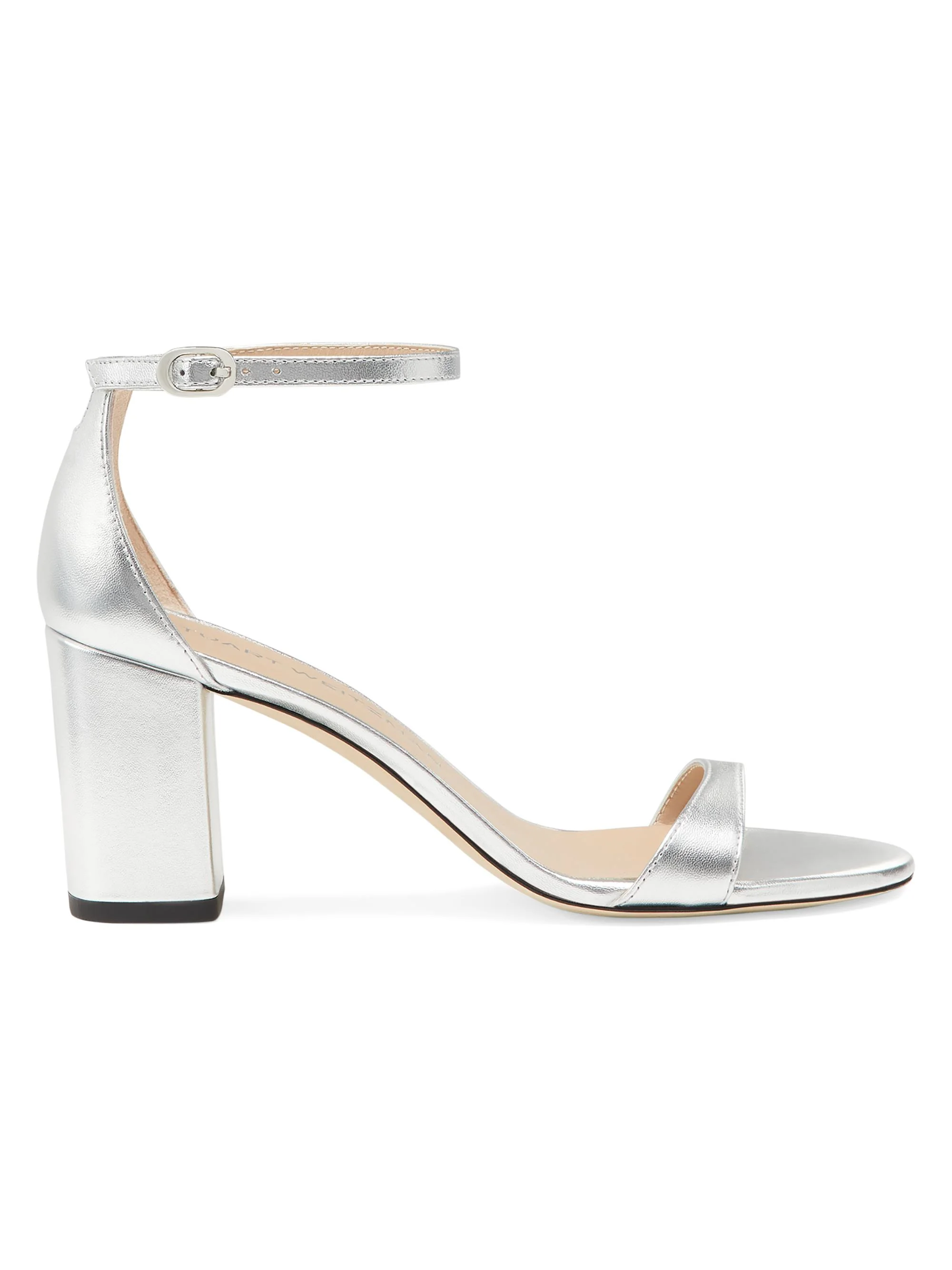 Women's Nudist Block 75MM Metallic Leather Sandals - Silver - 1