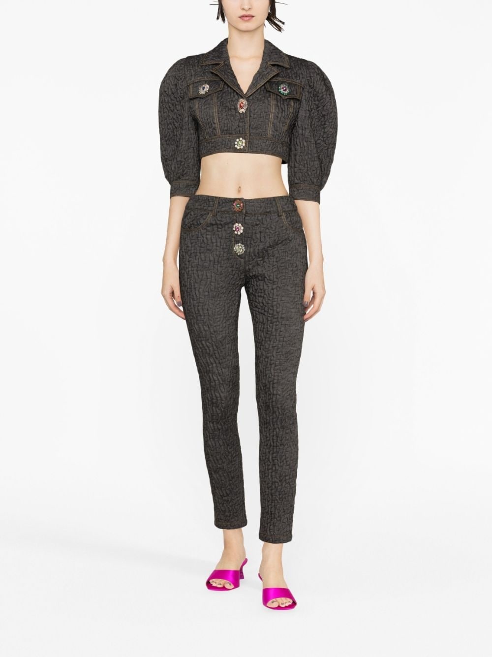 crystal-embellished butted cropped jacket - 2