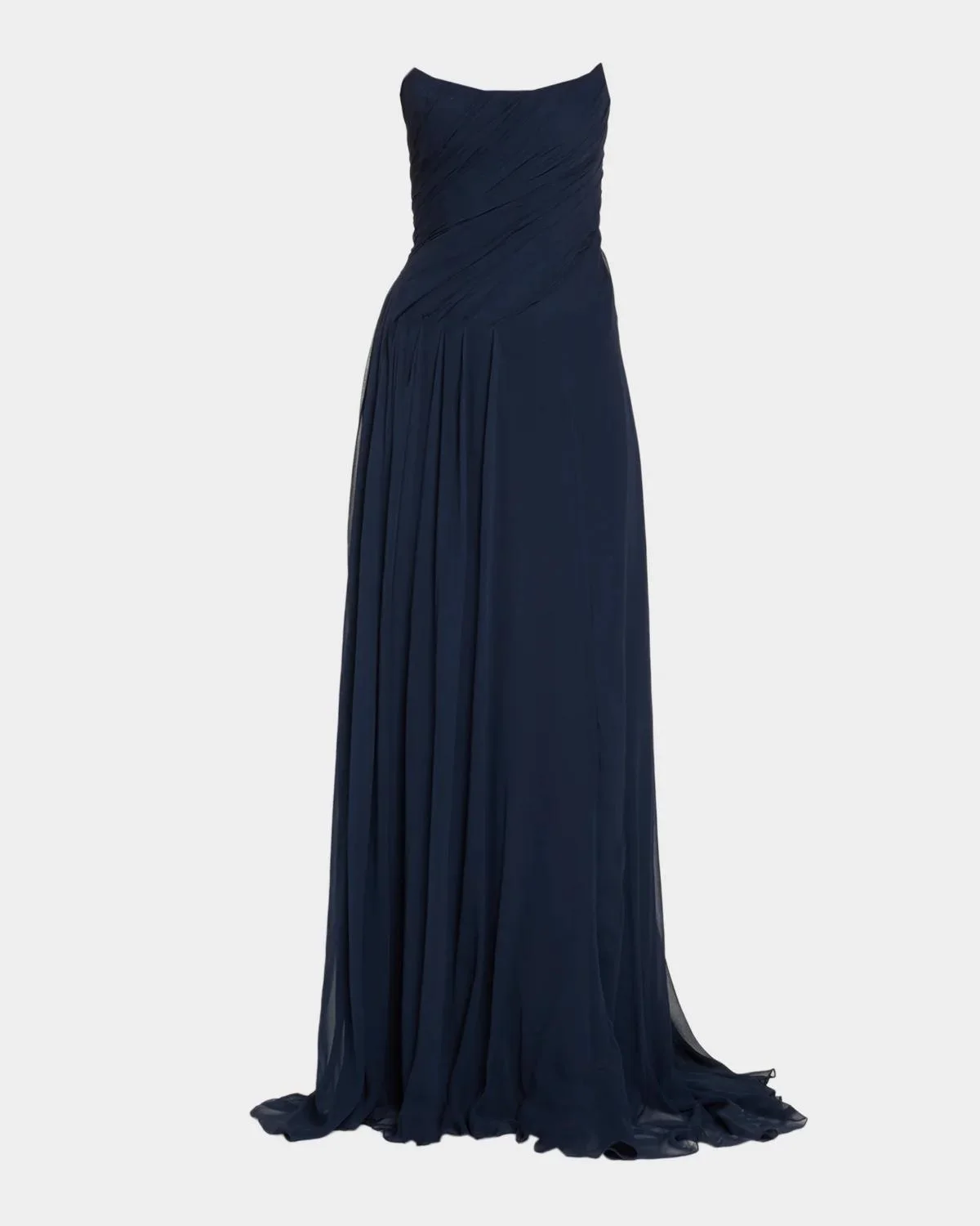 Strapless Draped Silk Chiffon A-Line Gown - 1