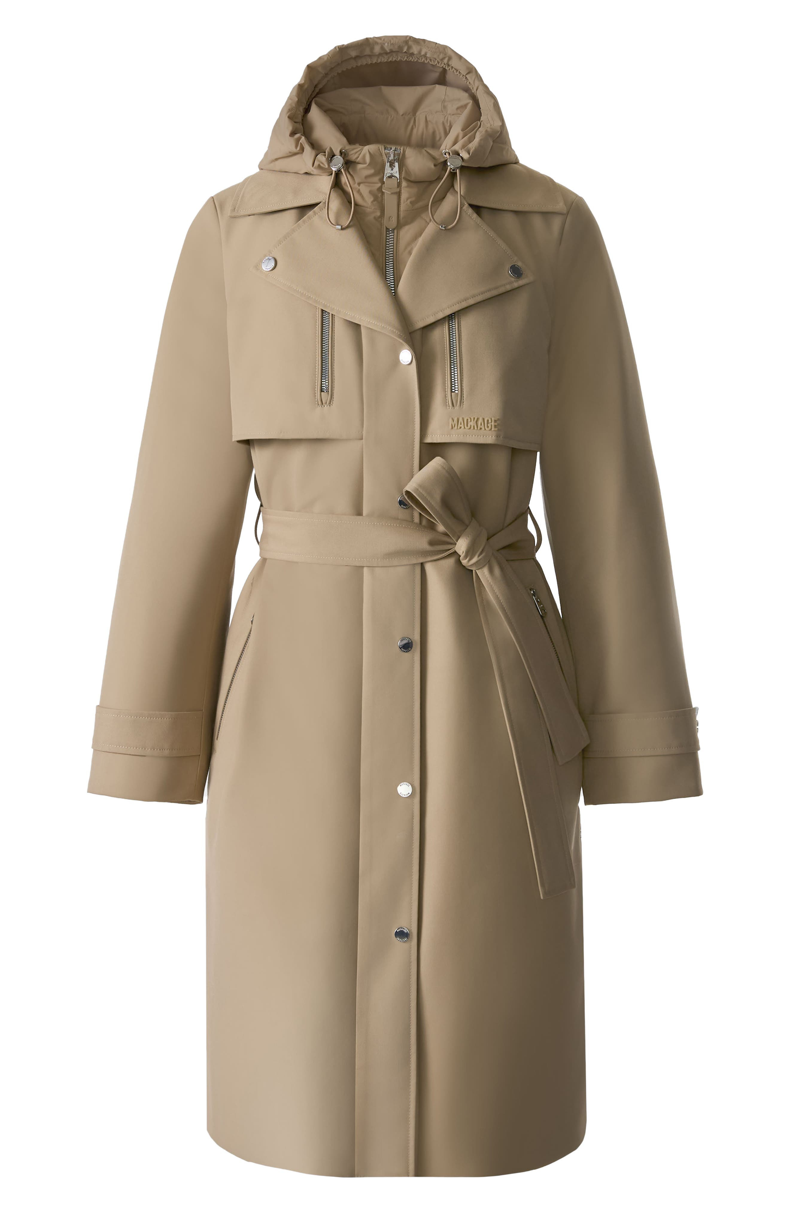 Mackage Siobhan Down Trench Coat with Removable Bib in Light Camel at Nordstrom - 5