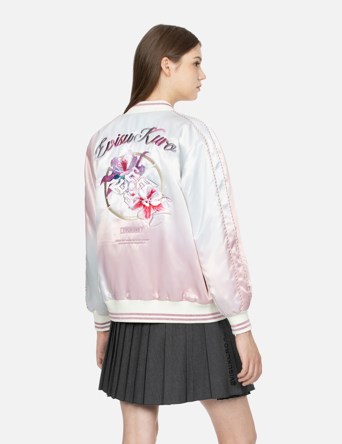 Floral Kamon Embroidery Oversized Souvenir Jacket - 7