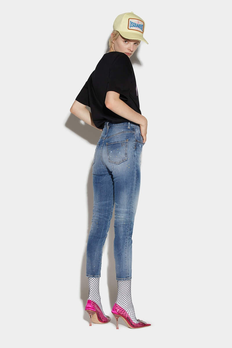 DSQUARED2 MEDIUM WASH HIGH WAIST CROPPED TWIGGY JEANS outlook