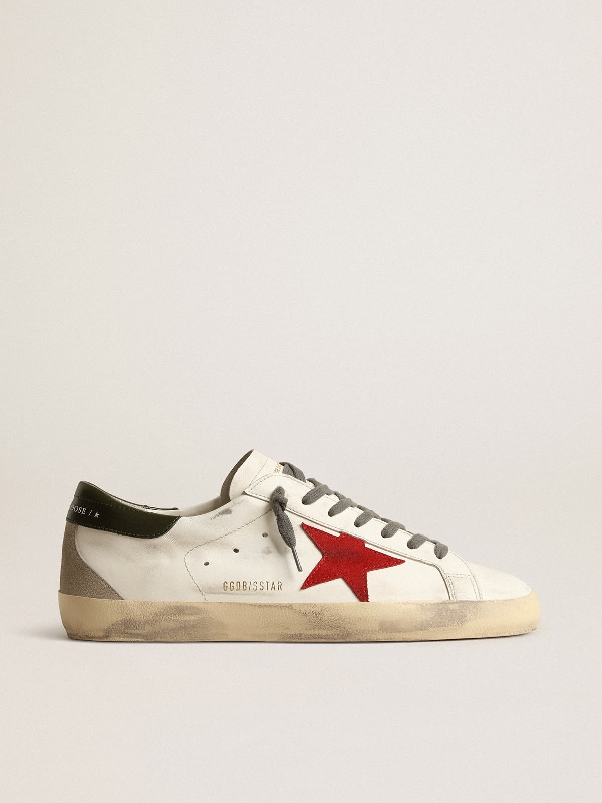 Golden Goose Super-Star with red suede star and green leather heel tab |  REVERSIBLE
