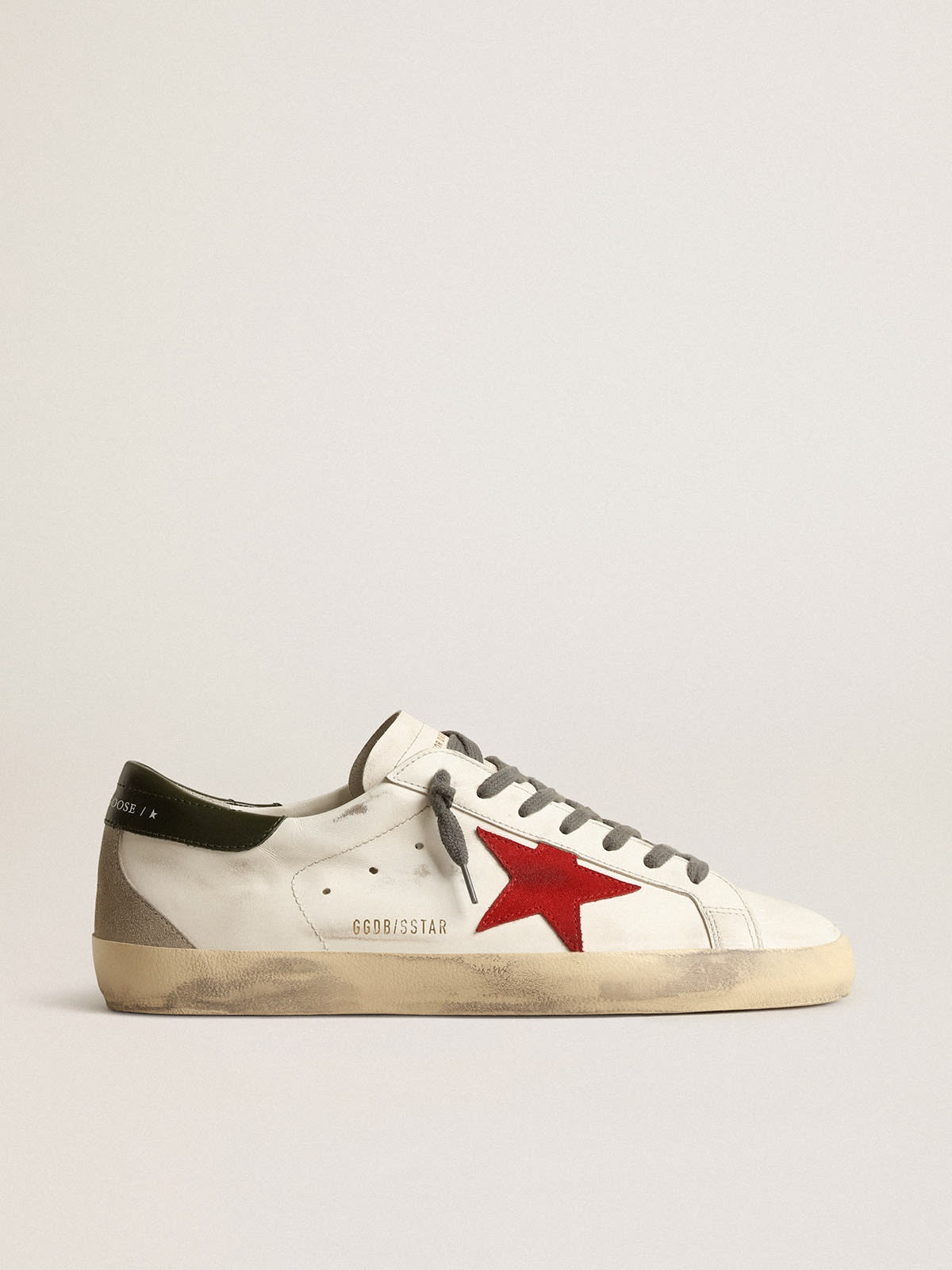 Golden Goose Super-Star with red suede star and green leather heel