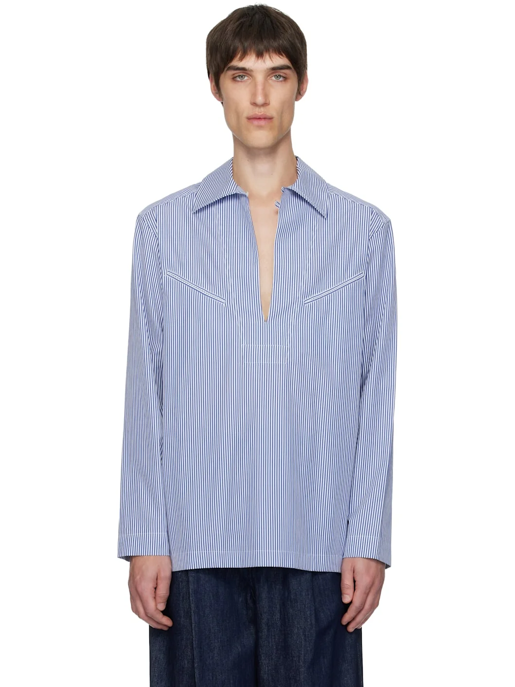 Blue Popover Cotton Shirt - 1