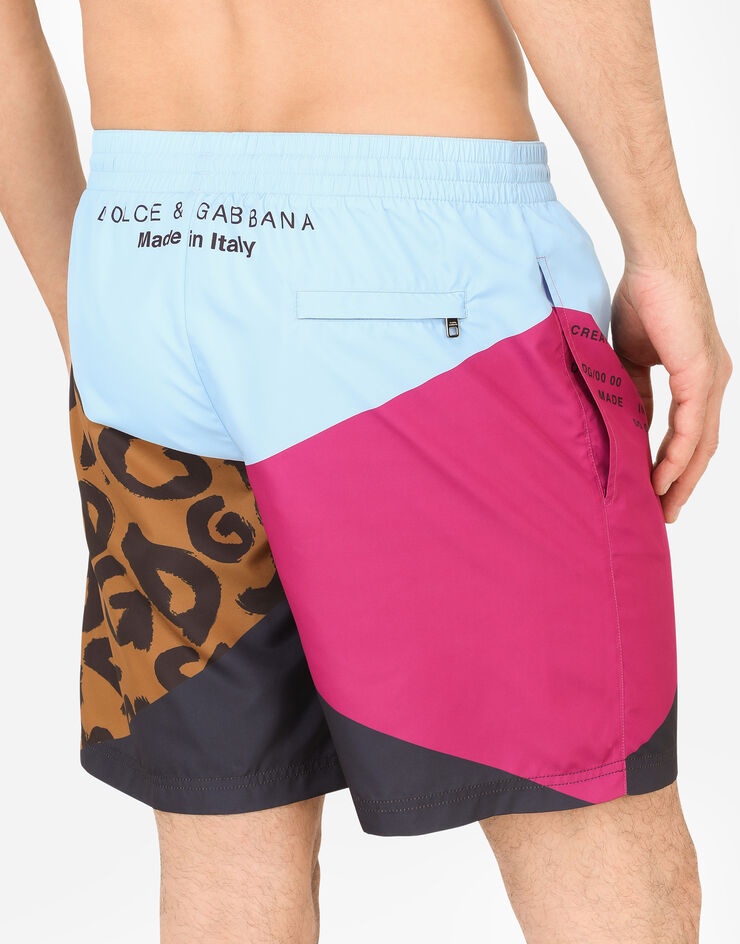 Mid-length nylon patchwork swim trunks with print - 5