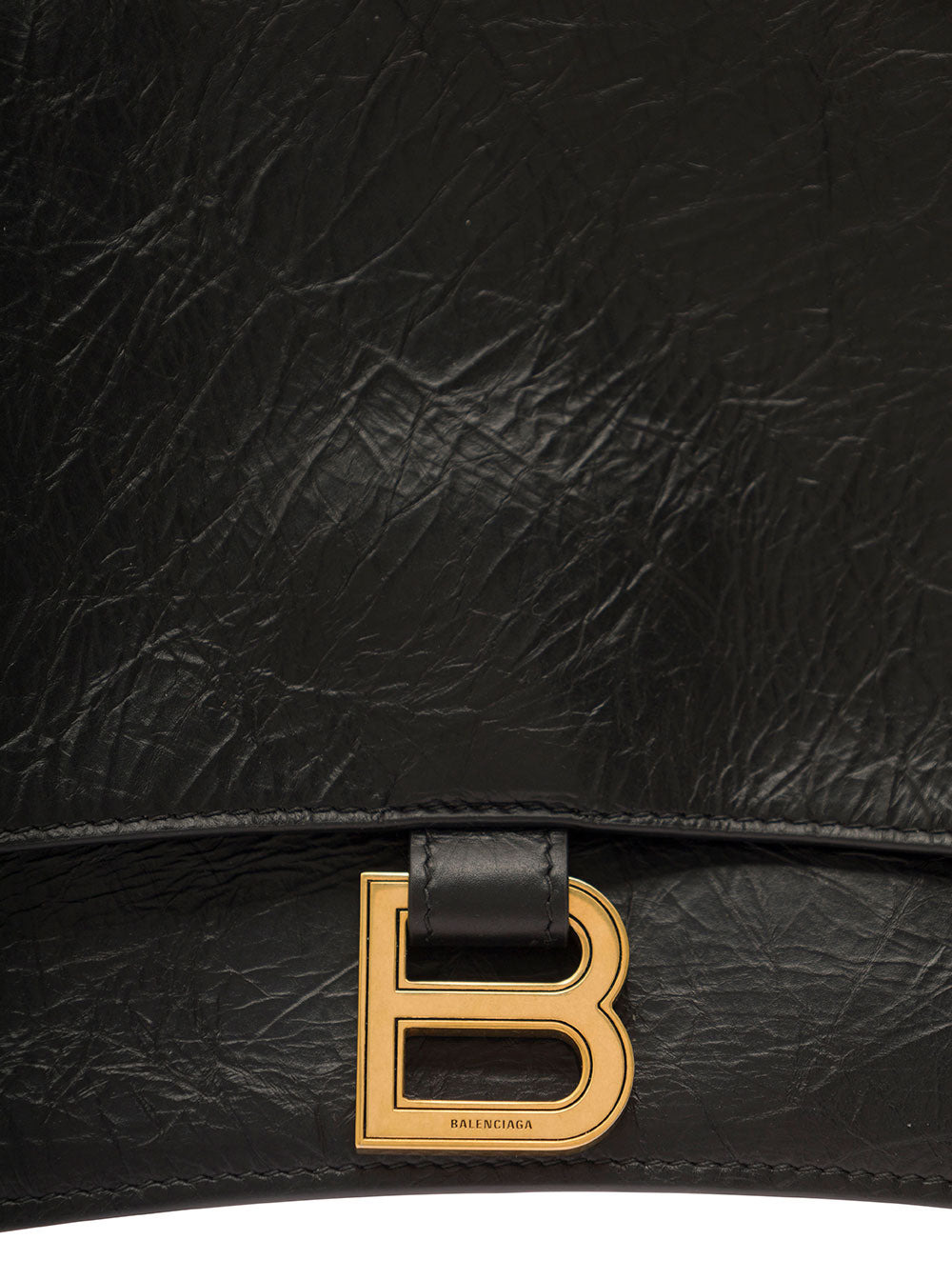 Balenciaga Women 'Crus Medium' Black Shoulder Bag With B Logo Hardware In Crushed Leather Woman - 4