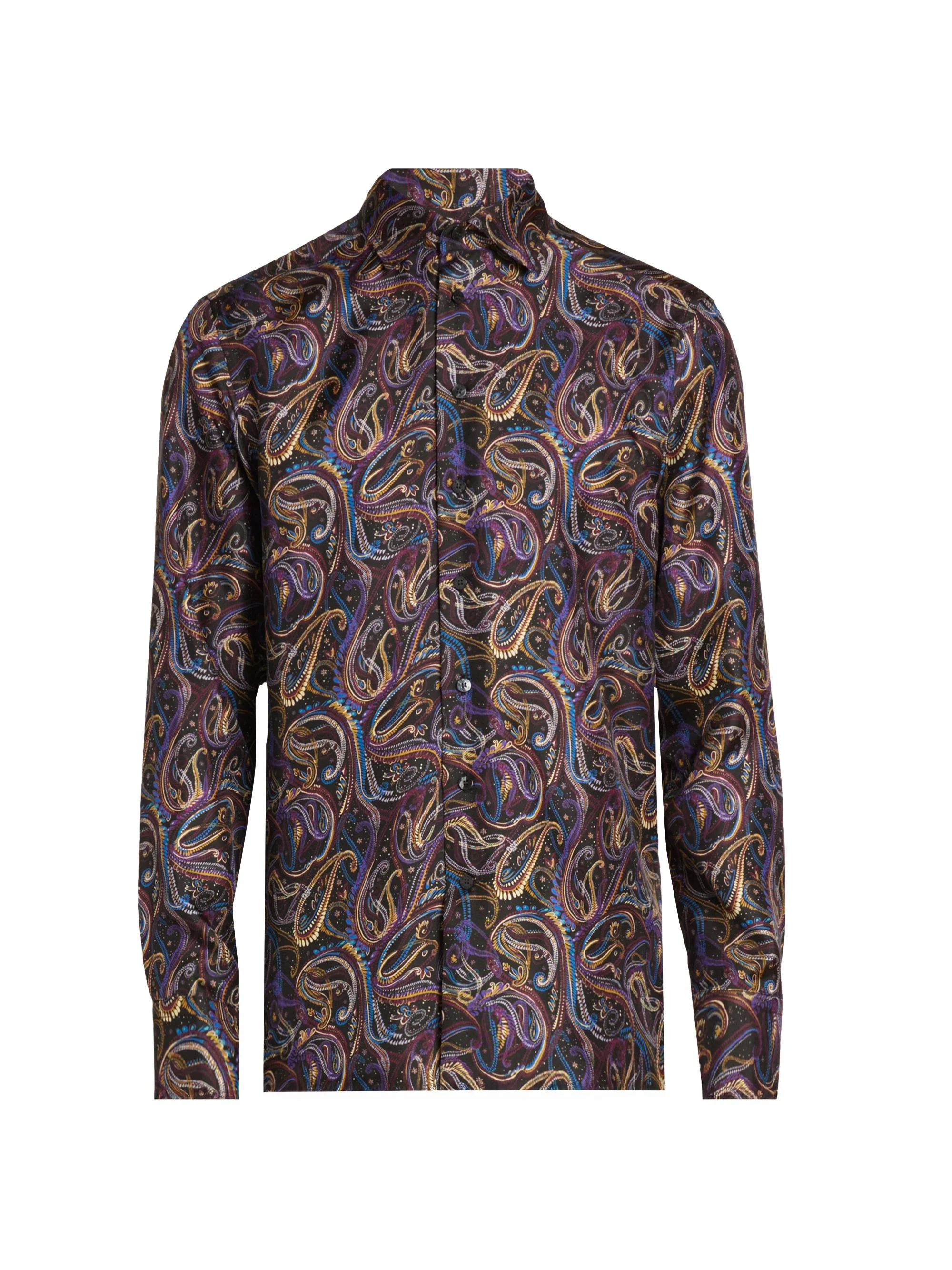 Men's Roma Multi-Paisley Silk Shirt - Printed Black Base - 1