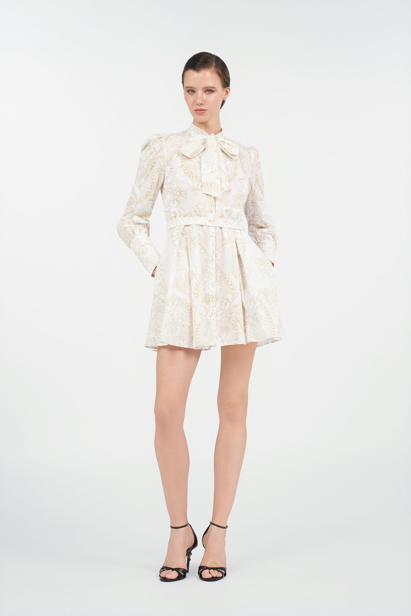 Roberto Cavalli Short Silk Dress with Ornamental Motif in White outlook