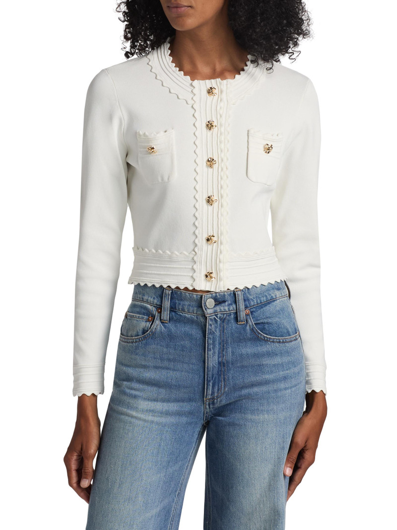 Women's Blossom Scallop Trim Crop Cardigan - White 3