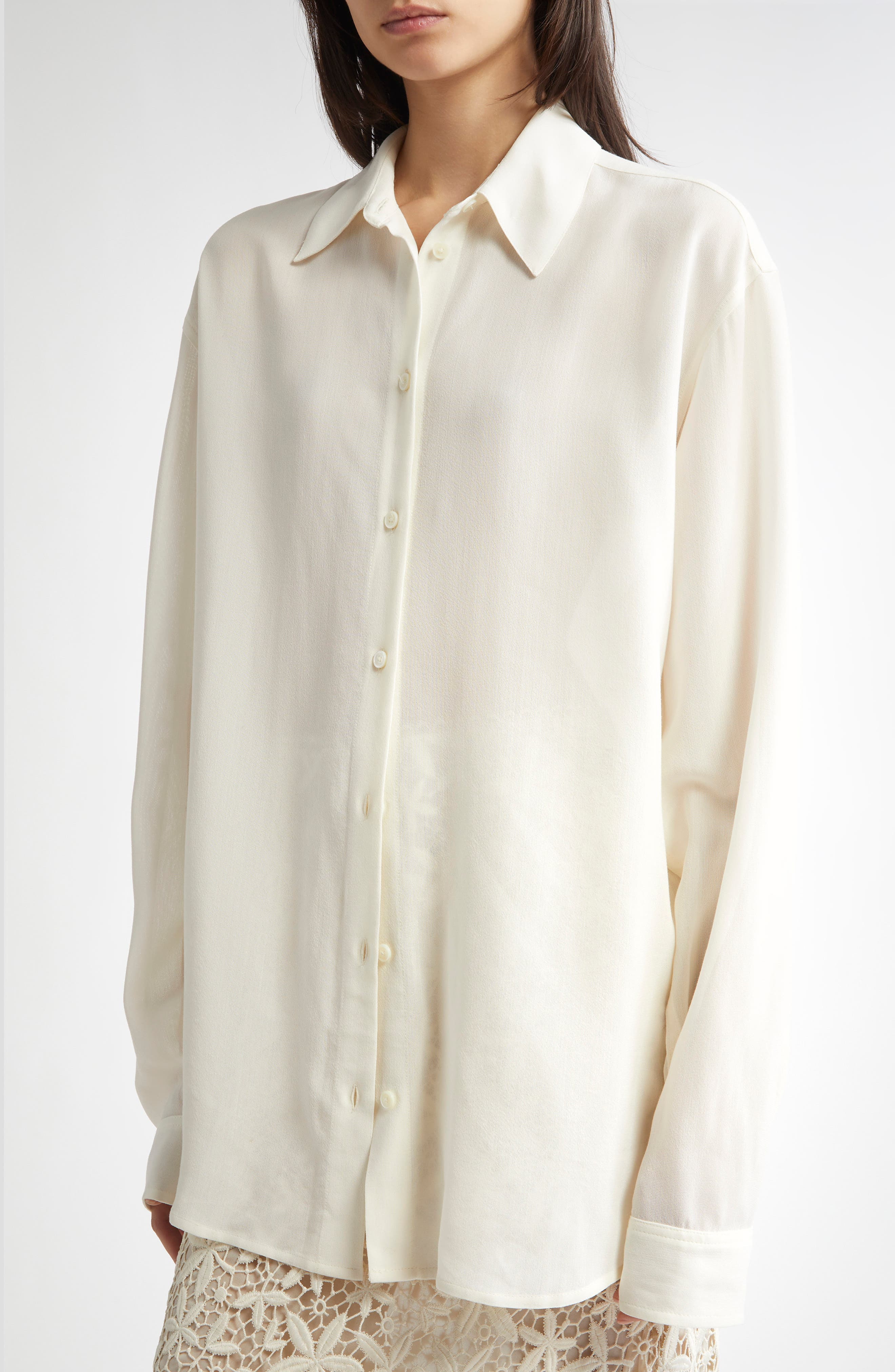 TOTEME Classic Crepe Button-Up Shirt in Milk at Nordstrom - 5