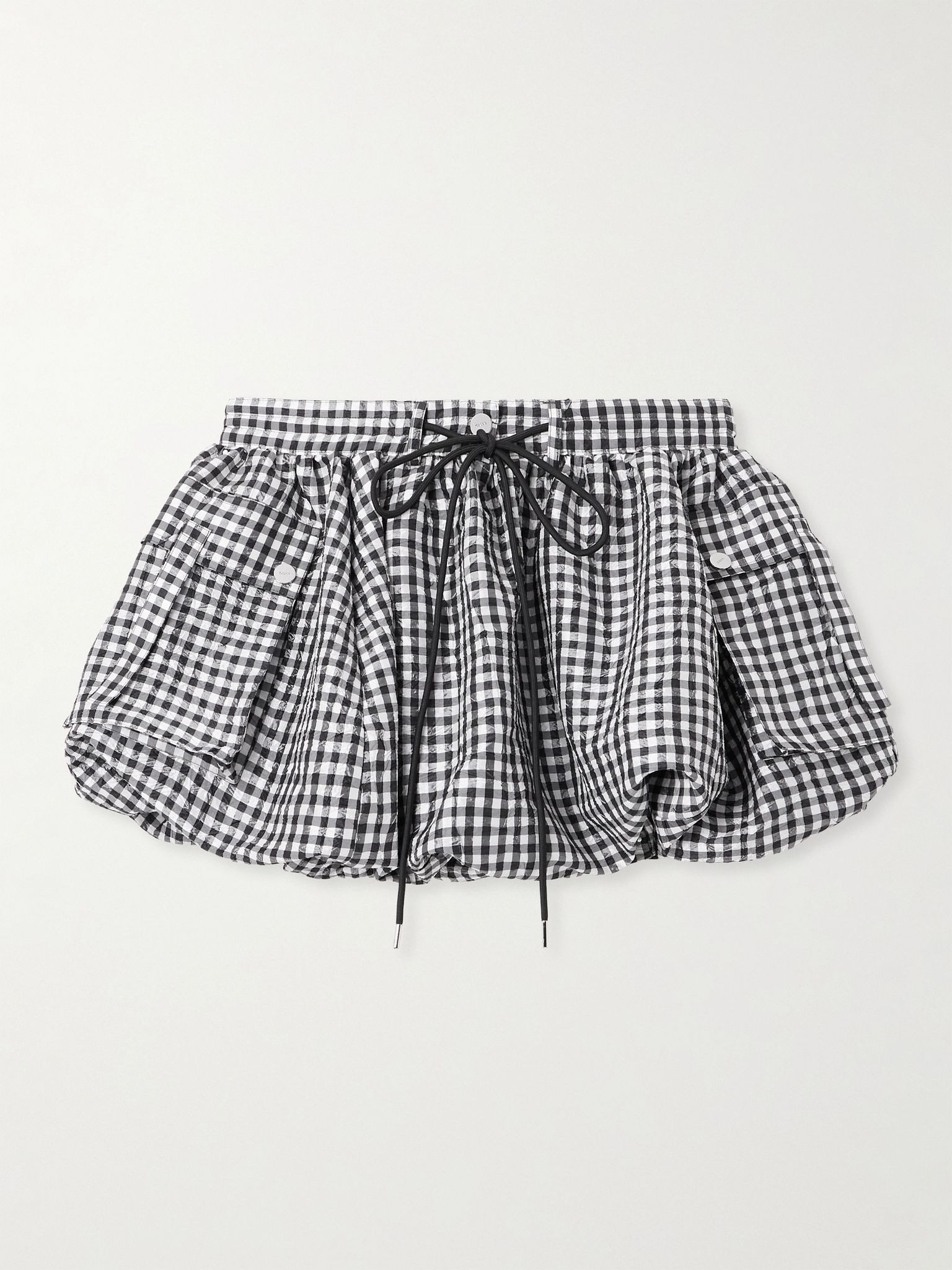 Checked crinkled recycled taffeta mini skirt Black - 1