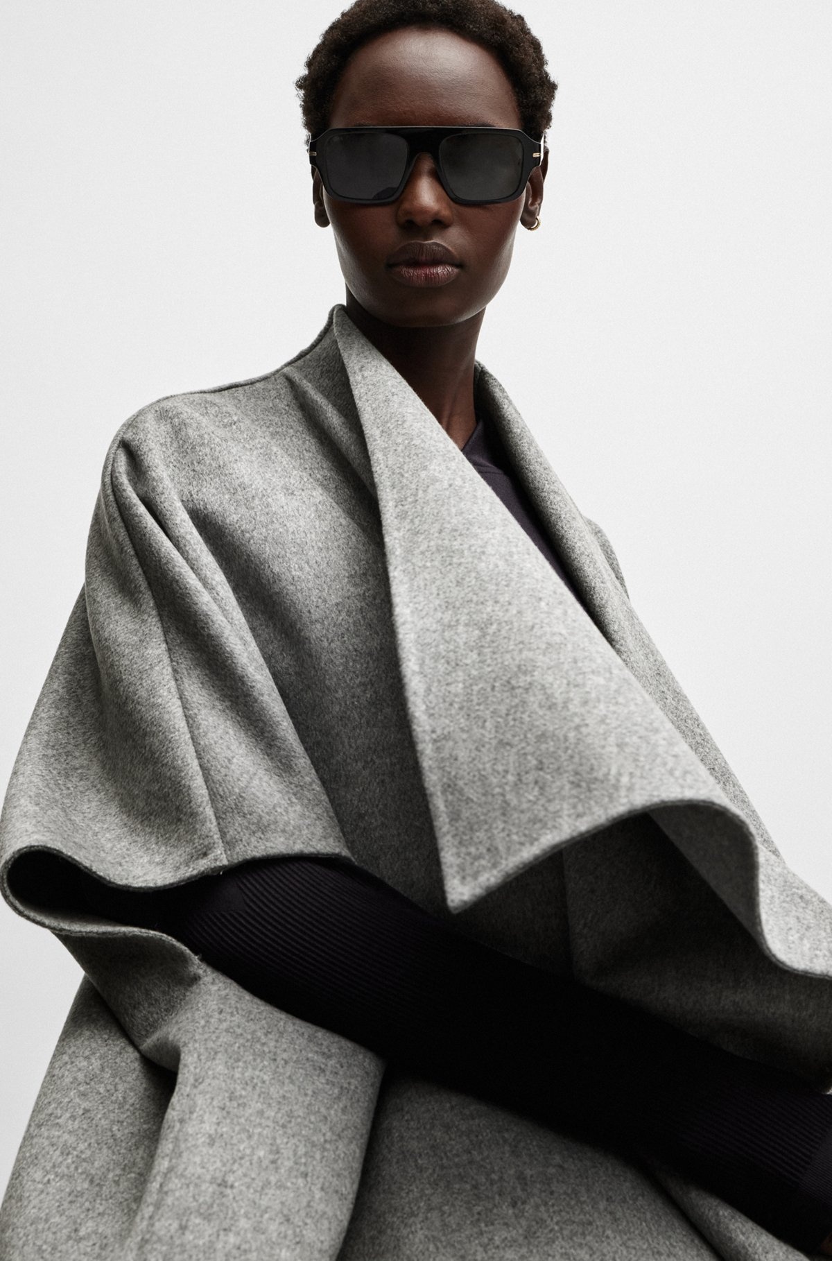 NAOMI X BOSS WATERFALL-FRONT CAPE COAT IN VIRGIN WOOL - 5