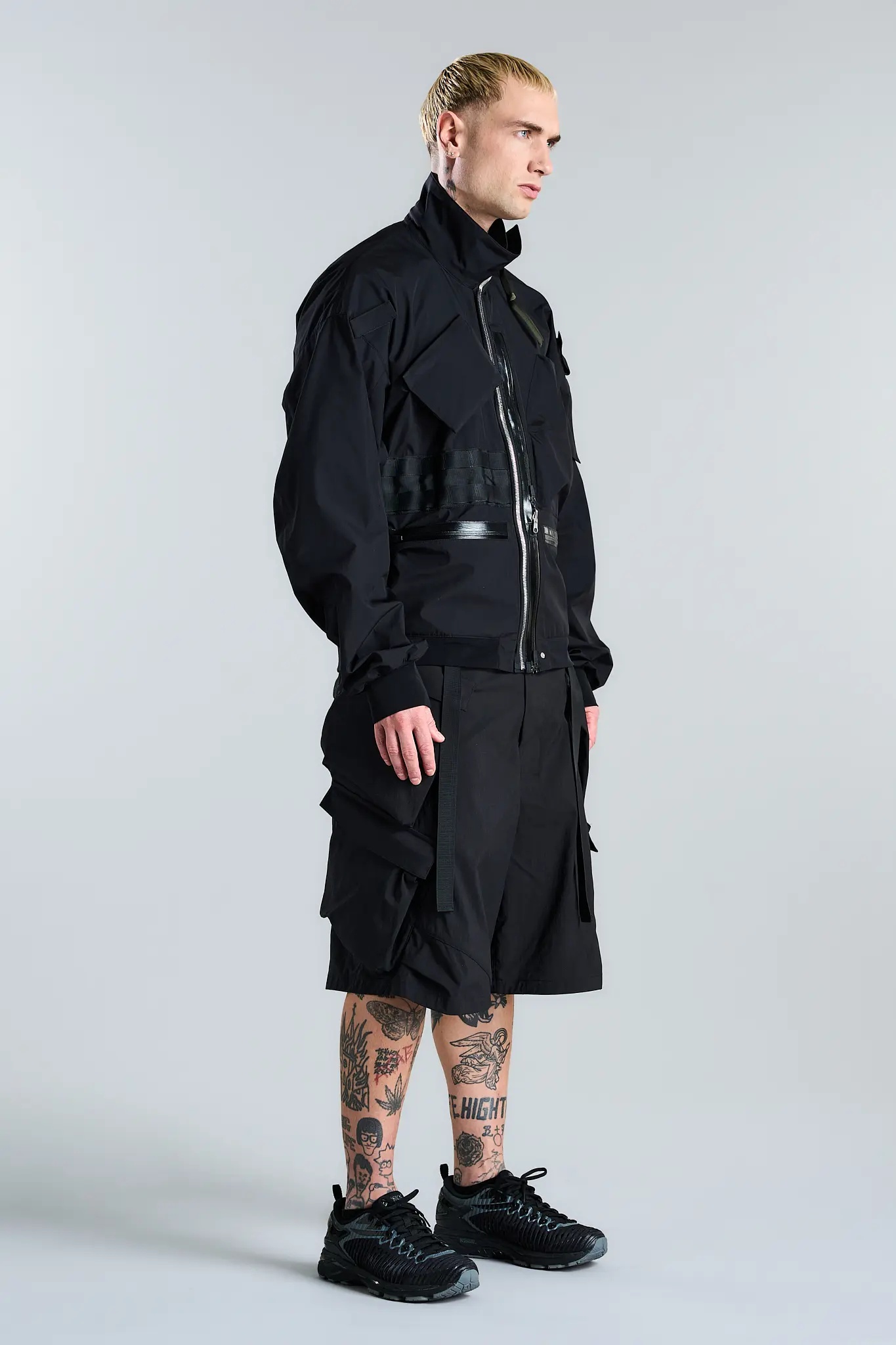 SP56A-M Nylon Stretch Double Cargo Short Pant Black - 6
