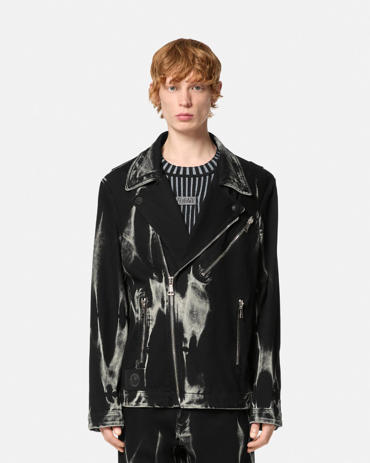 V-Emblem Denim Biker Jacket - 4