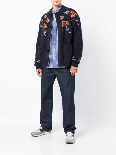 sacai zip-front floral-embroidered cardigan outlook