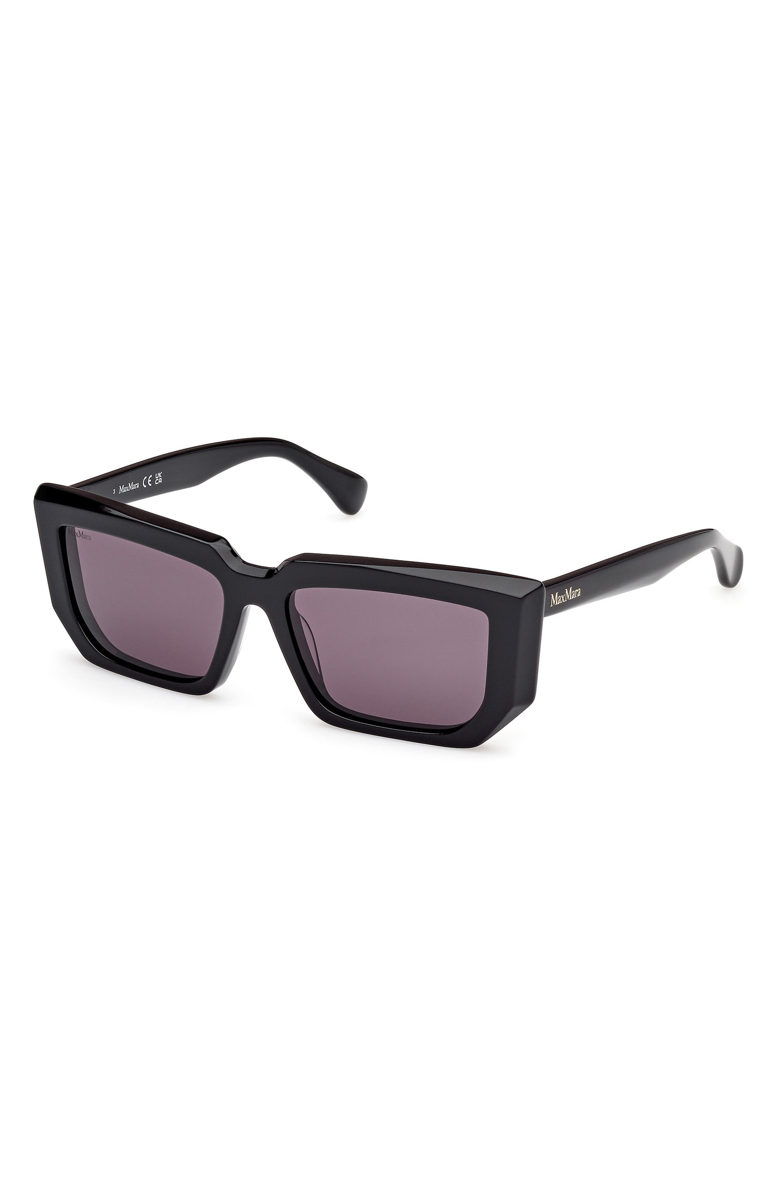 Max Mara 54mm Rectangular Sunglasses in Shiny Black /Smoke Lenses at Nordstrom - 2
