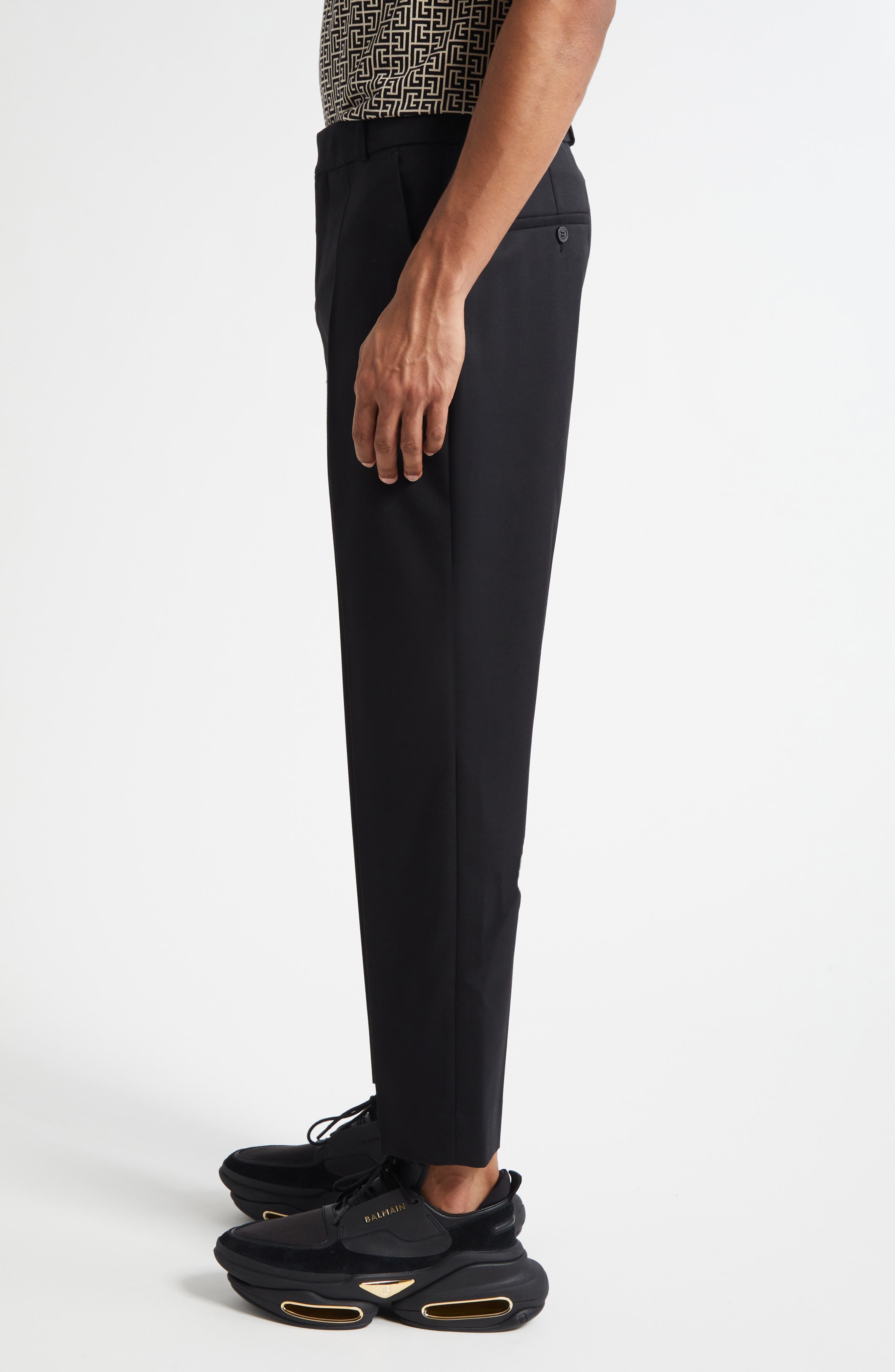 Balmain Tailored Straight Leg Wool Pants in Black at Nordstrom - 4