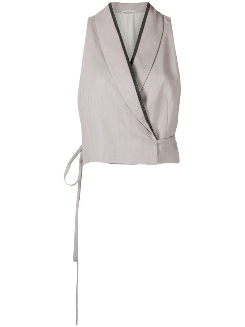 cropped silk-linen gilet jacket - 1