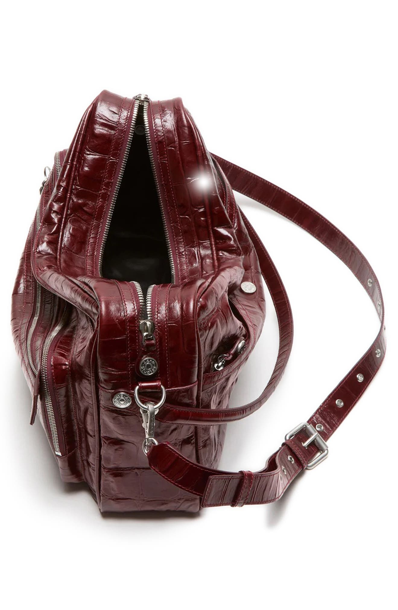 Acne Studios Camero Croc Embossed Leather Shoulder Bag in Burgundy at Nordstrom - 5