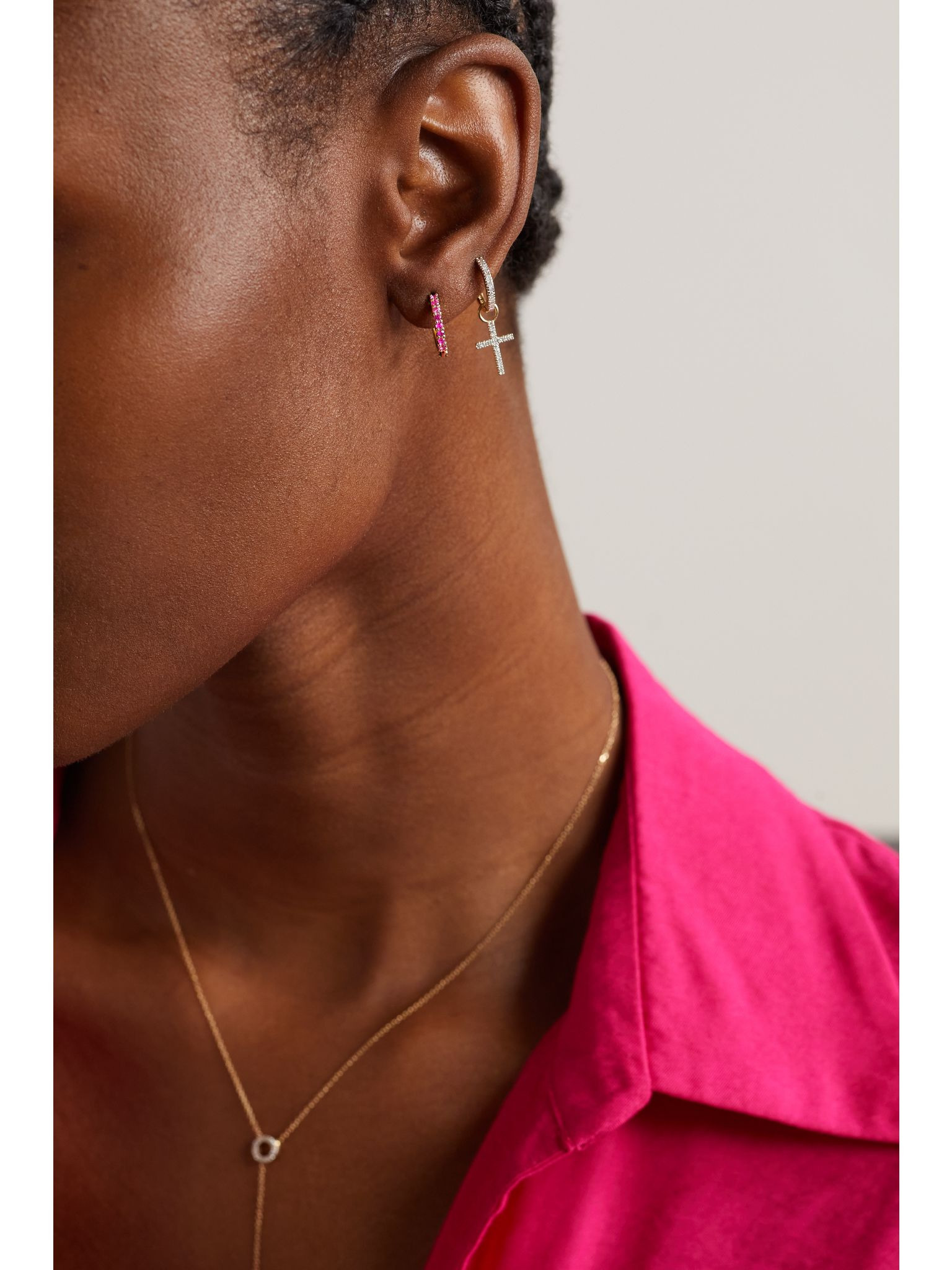 14-karat gold sapphire hoop earrings Red - 4