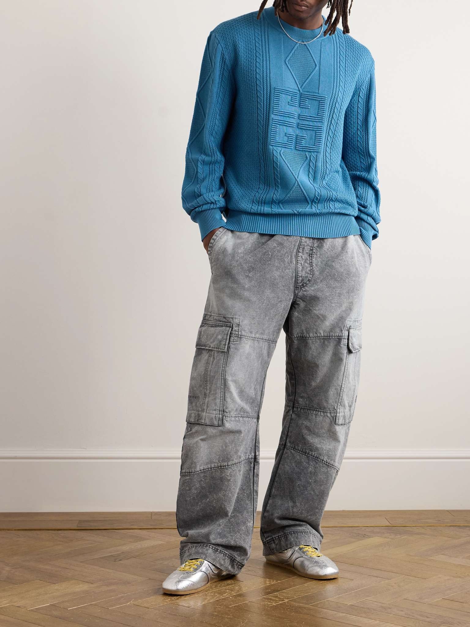 Logo-Jacquard Cable-Knit Cotton Sweater - 2
