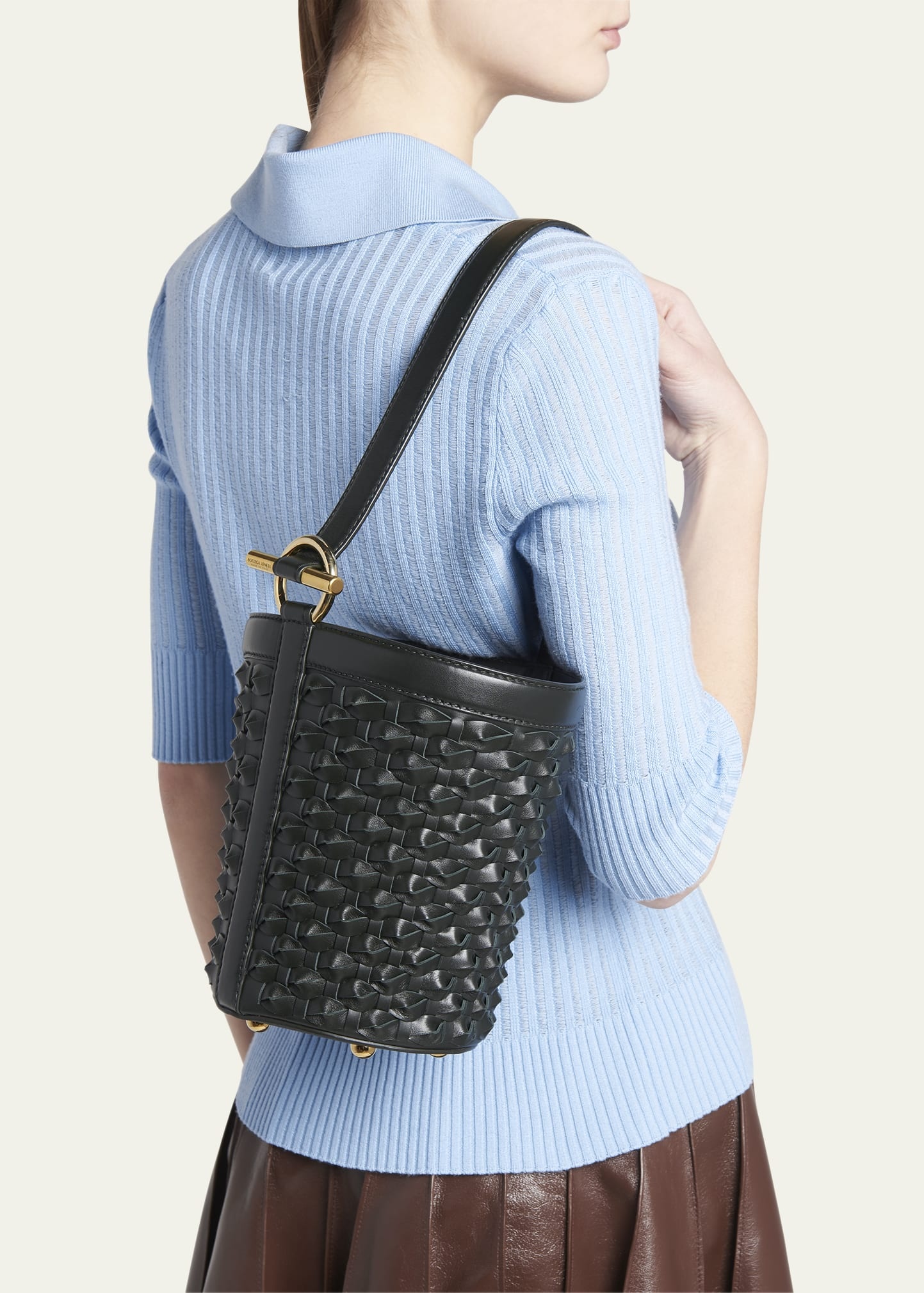 Small Intrecciato Knot Leather Bucket Bag - 2
