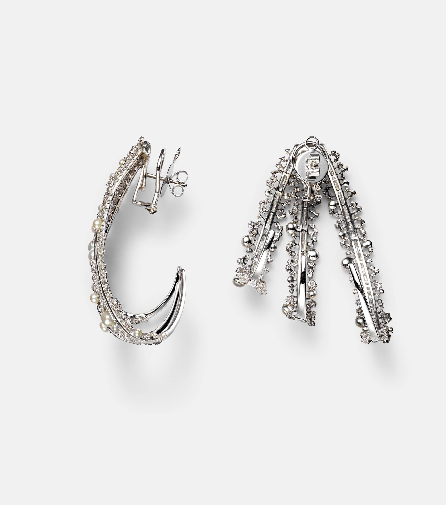 Scatter 18kt white gold hoop earrings with pearls and diamonds - 4