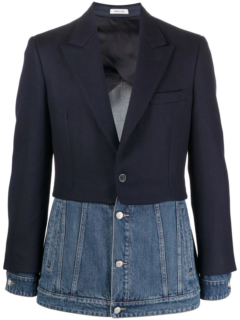 denim-panelled blazer - 1