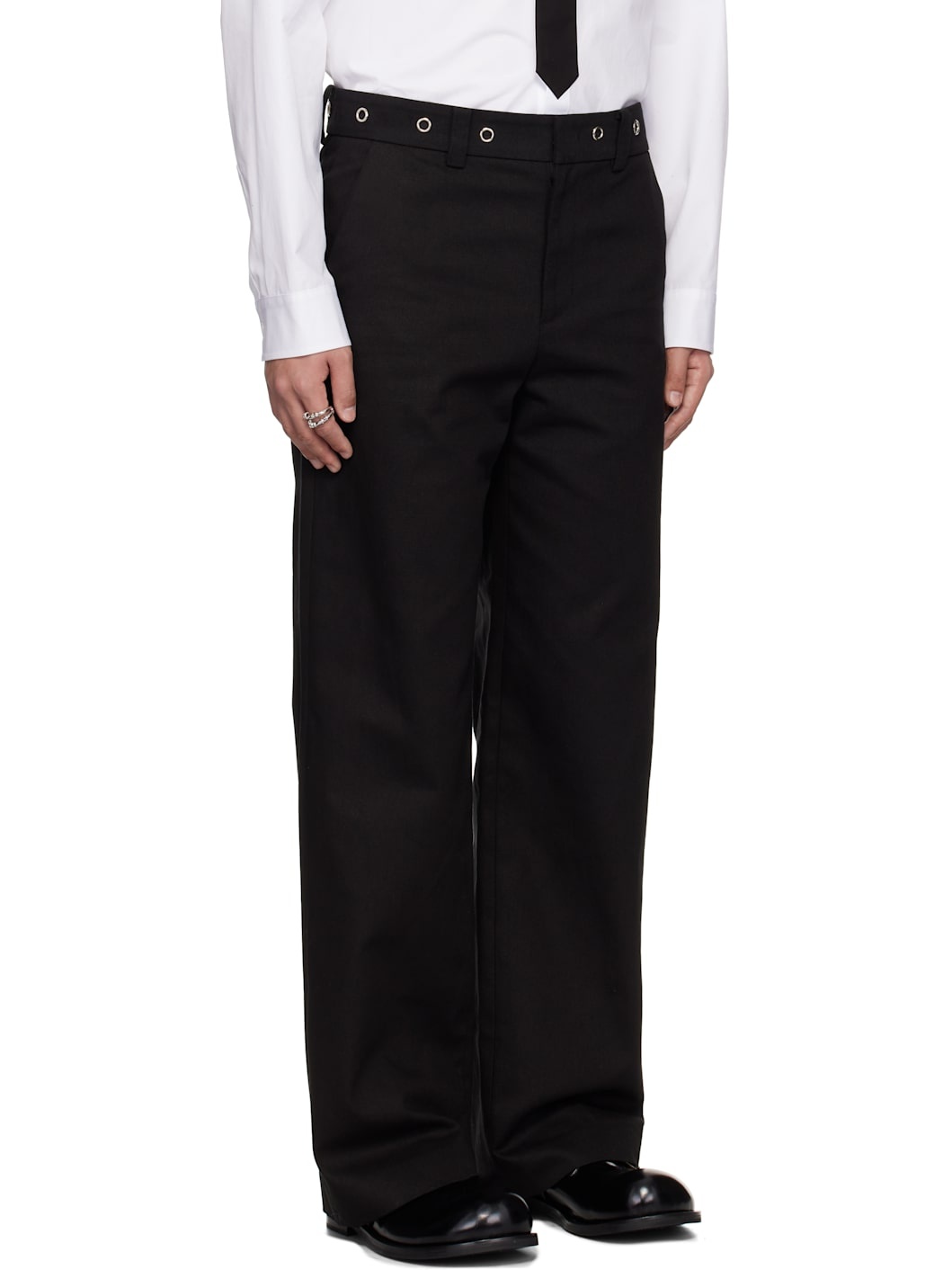 Black Eyelet Detailed Trousers - 2