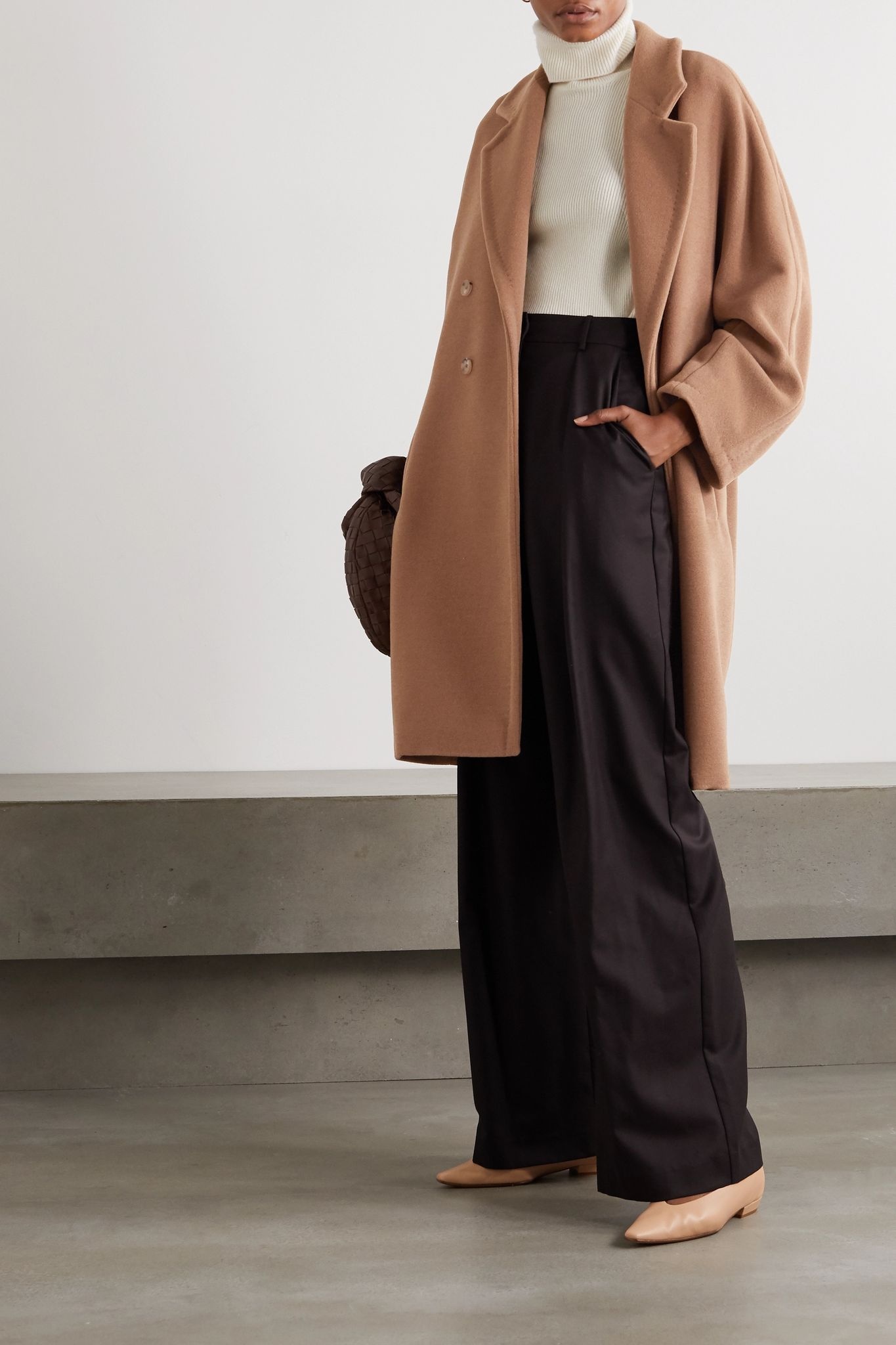 Belted double-breasted camel hair and wool-blend coat - 2