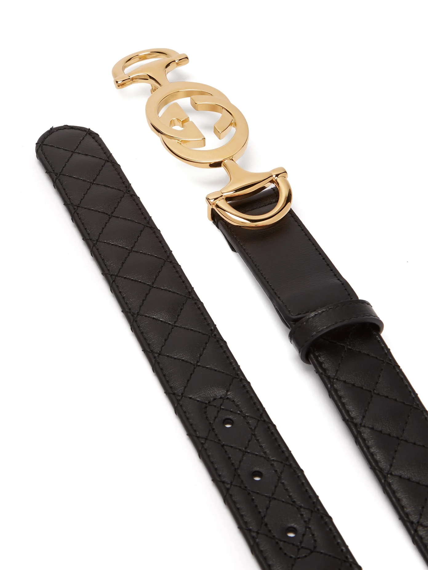 Horsebit-buckle quilted leather belt - 4