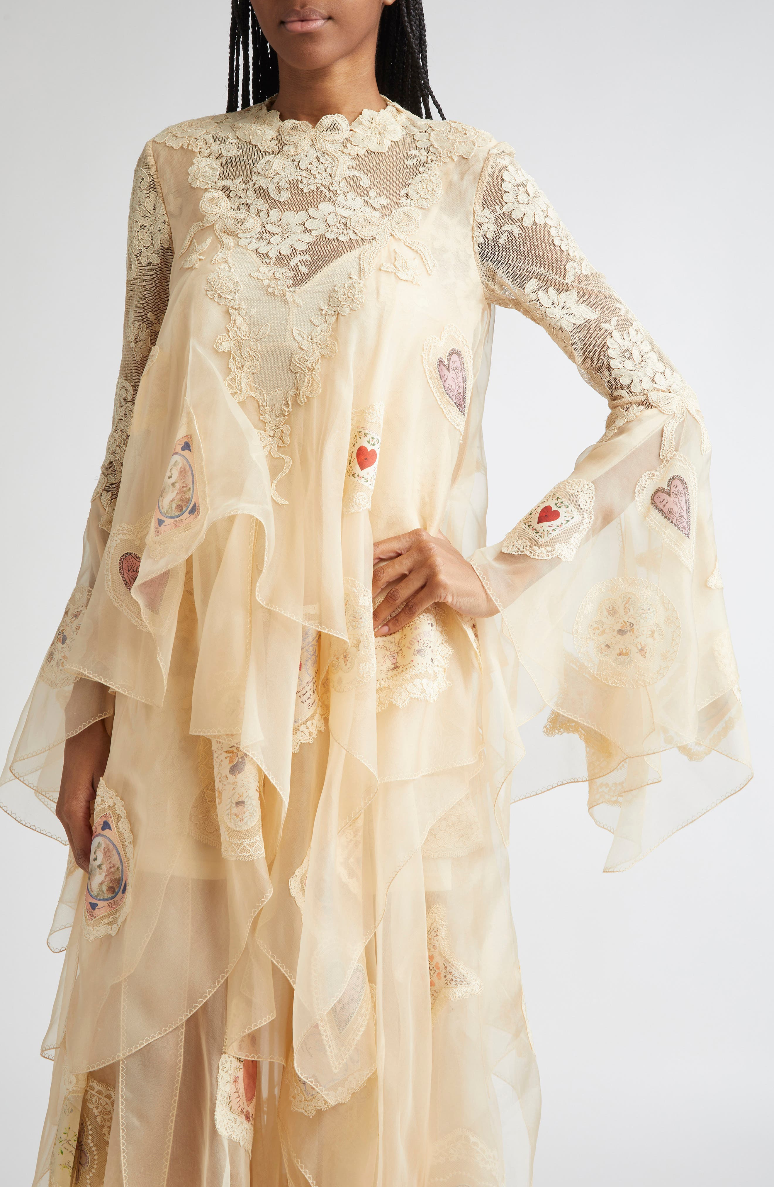 Zimmermann Hypnotic Cascading Semisheer Long Sleeve Lace Silk Gown in Cream at Nordstrom - 4
