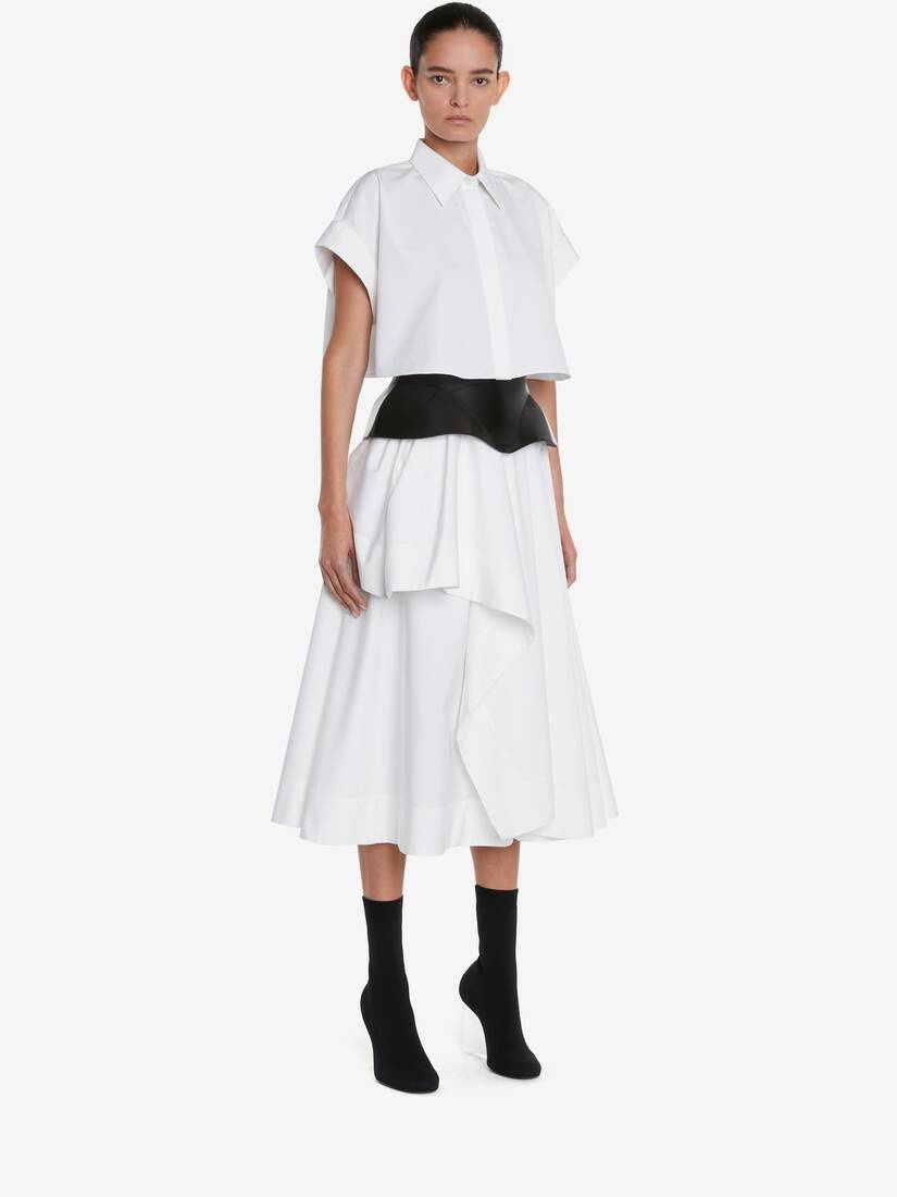 Women's Asymmetric Drape Midi Skirt in Optic White - 3