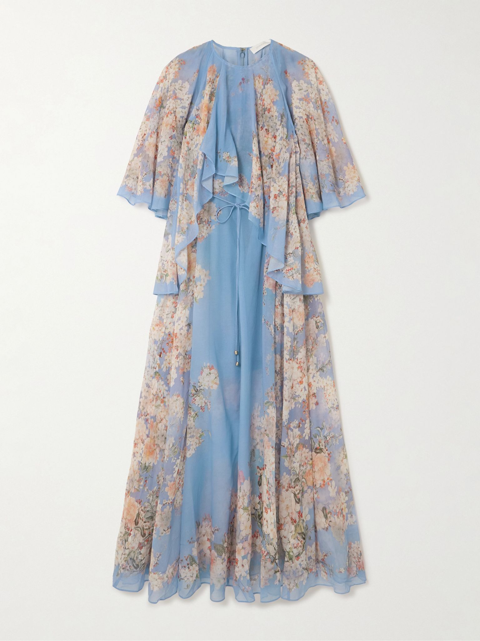 Cascadian tiered ruffled floral-print recycled-georgette maxi dress Blue - 1