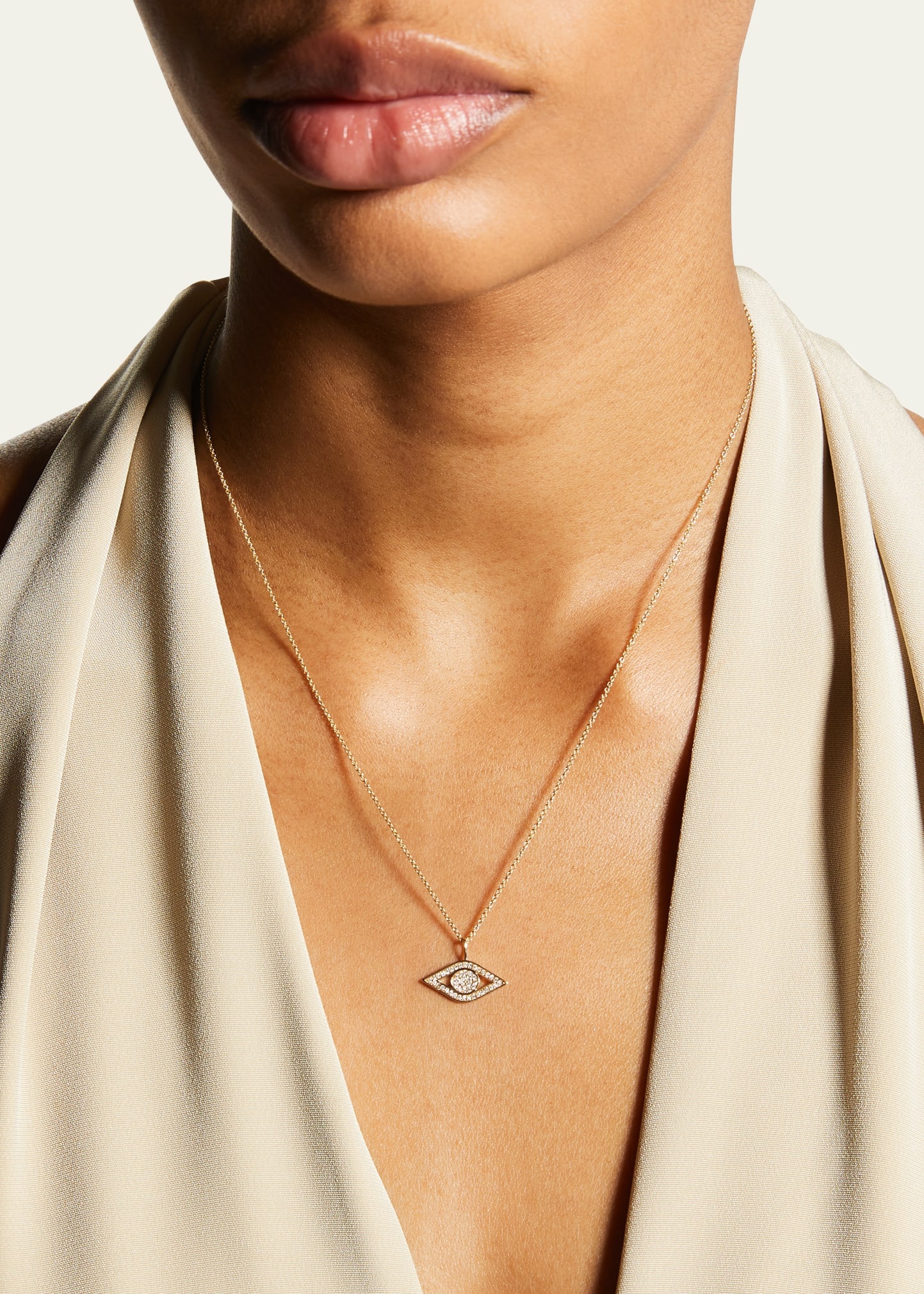 14k Yellow Gold Small Diamond Evil Eye Necklace - 2