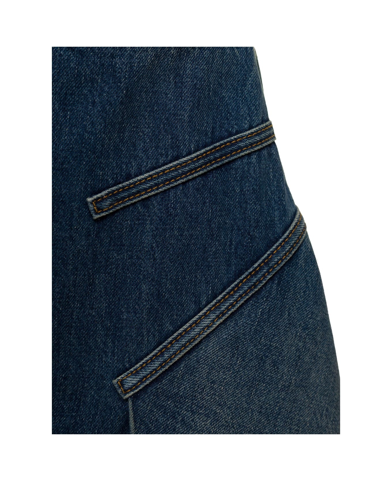 V-neck Pleated Denim Mini Dress - 3