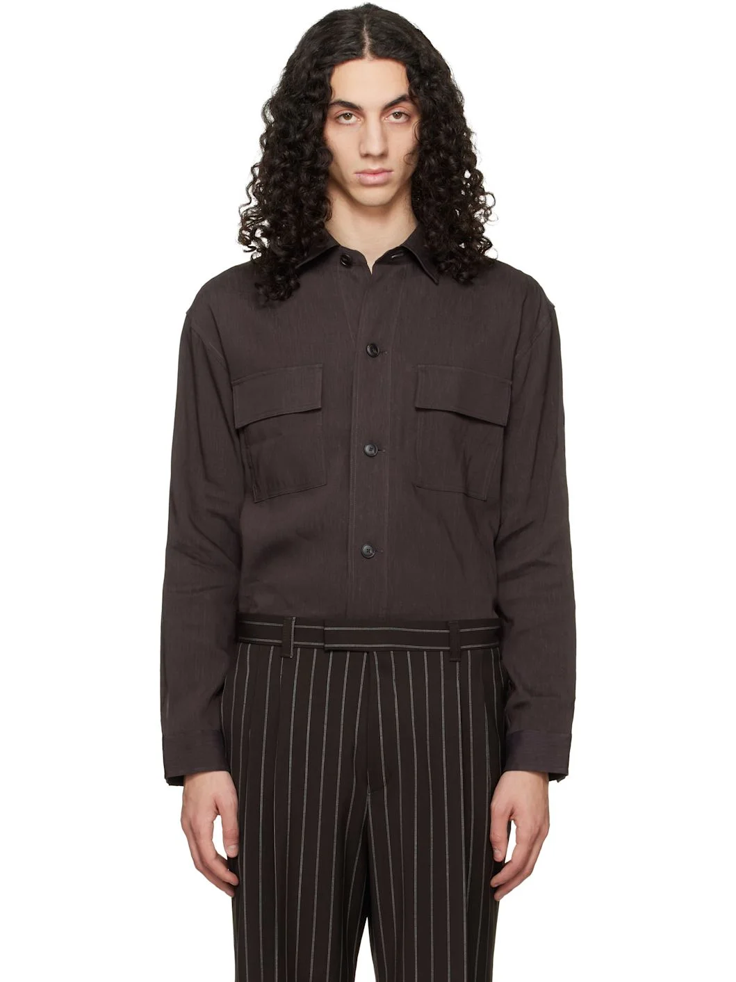 Brown Flap Pocket Linen Shirt - 1